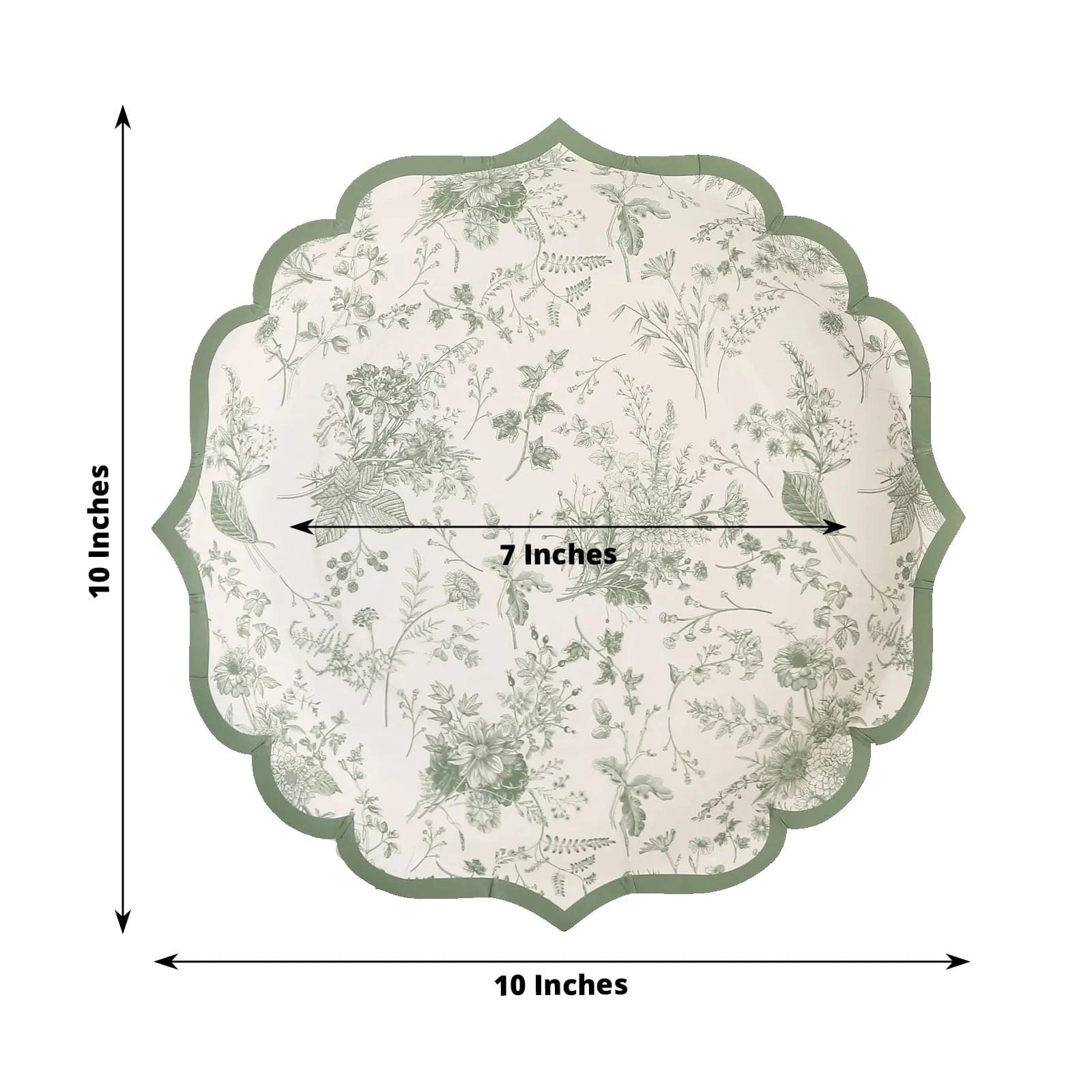 25-Pack White and Sage Green Floral Leaf Print Paper Plates with Scalloped Rim - Elegant Disposable Tableware for Weddings, Baby Showers & Garden Parties