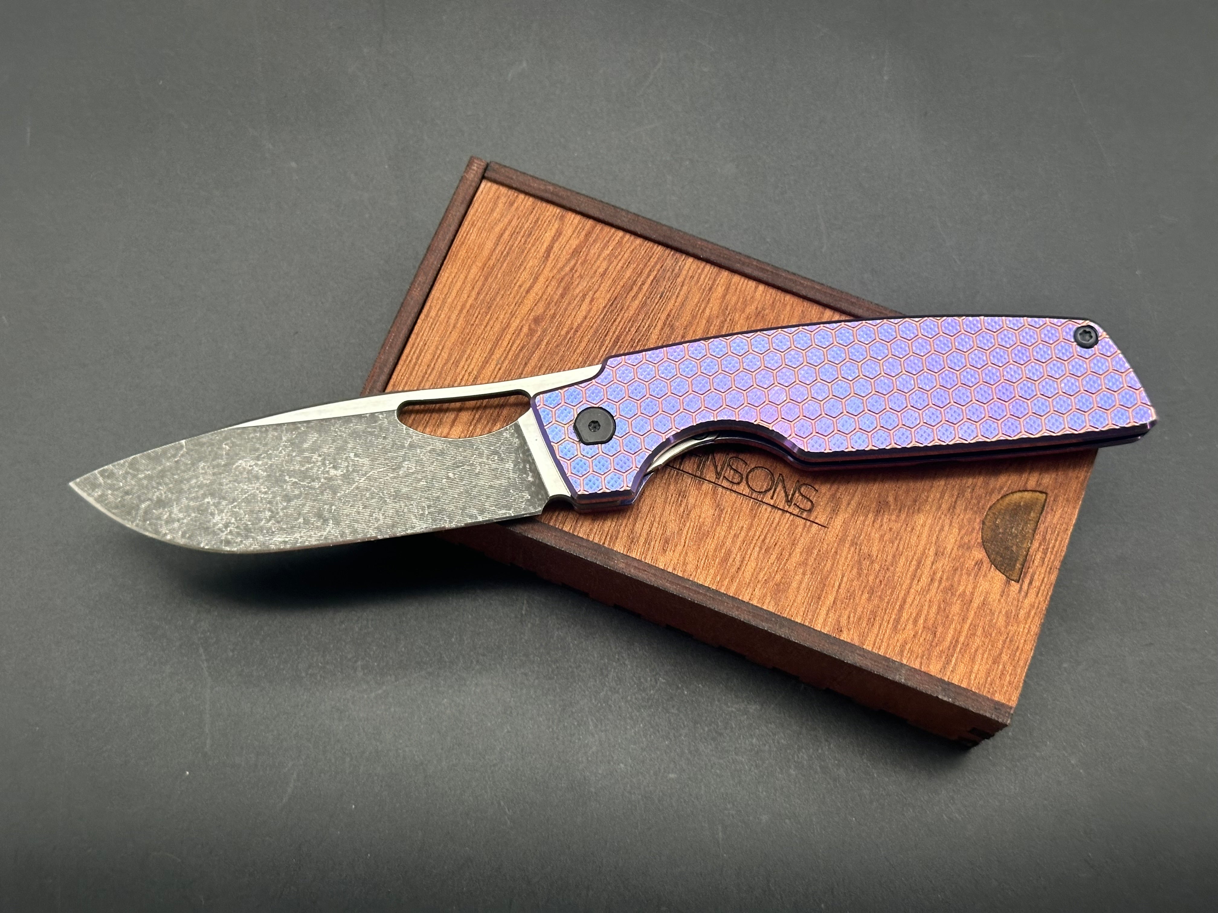 Rob Johnson Cedar 76V Folding Knife - Purple Titanium Handle with Rose Gold Hardware & M390 Acid Washed Blade - EDC, Outdoor, Camping, Survival, Hunting, Gift for Men
