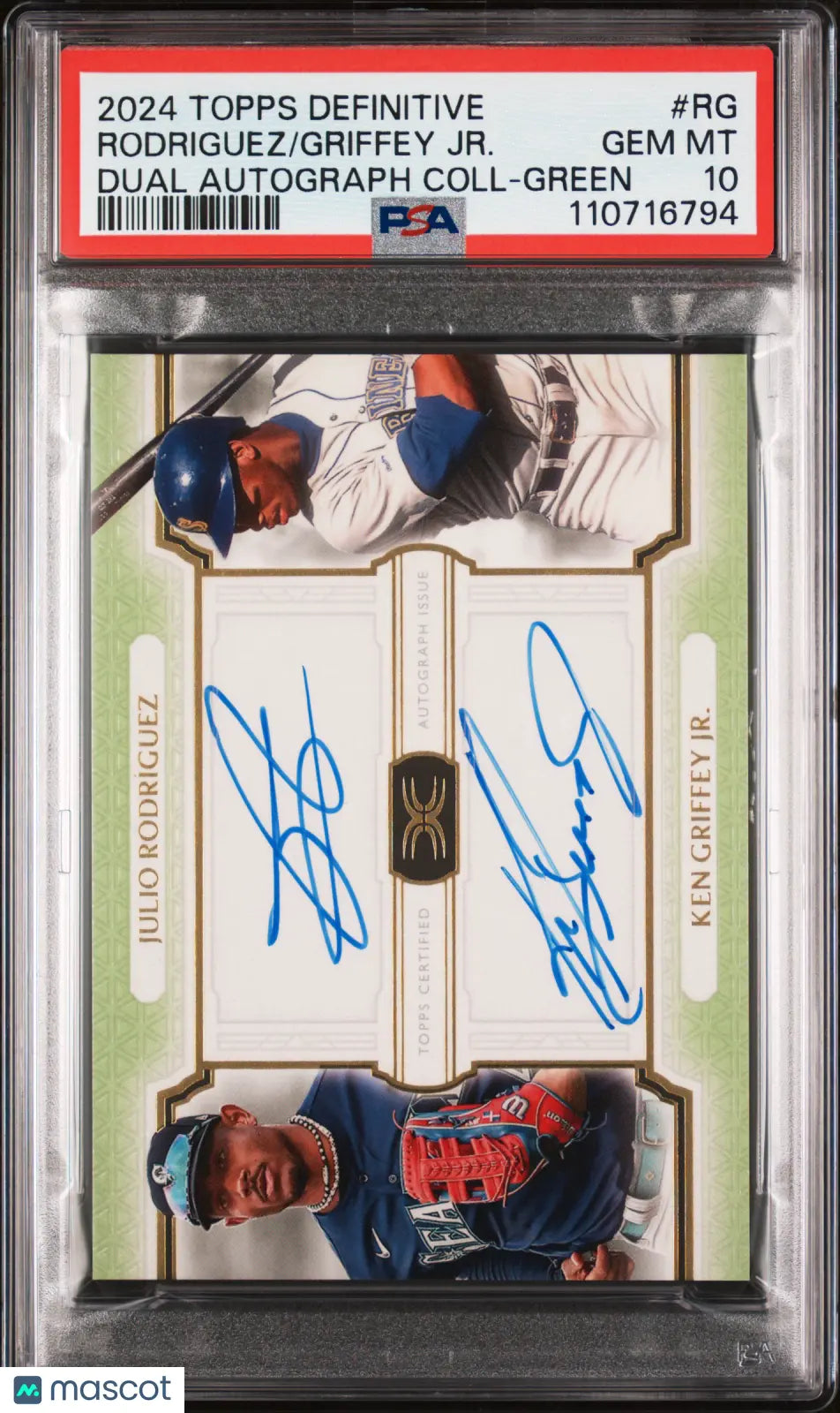 2024 Topps Definitive Baseball Dual Autograph Ken Griffey Jr. & Alex Rodriguez Green Parallel PSA 10 Gem Mint 1/10 - Rare Collectible for Baseball Fans & Card Investors