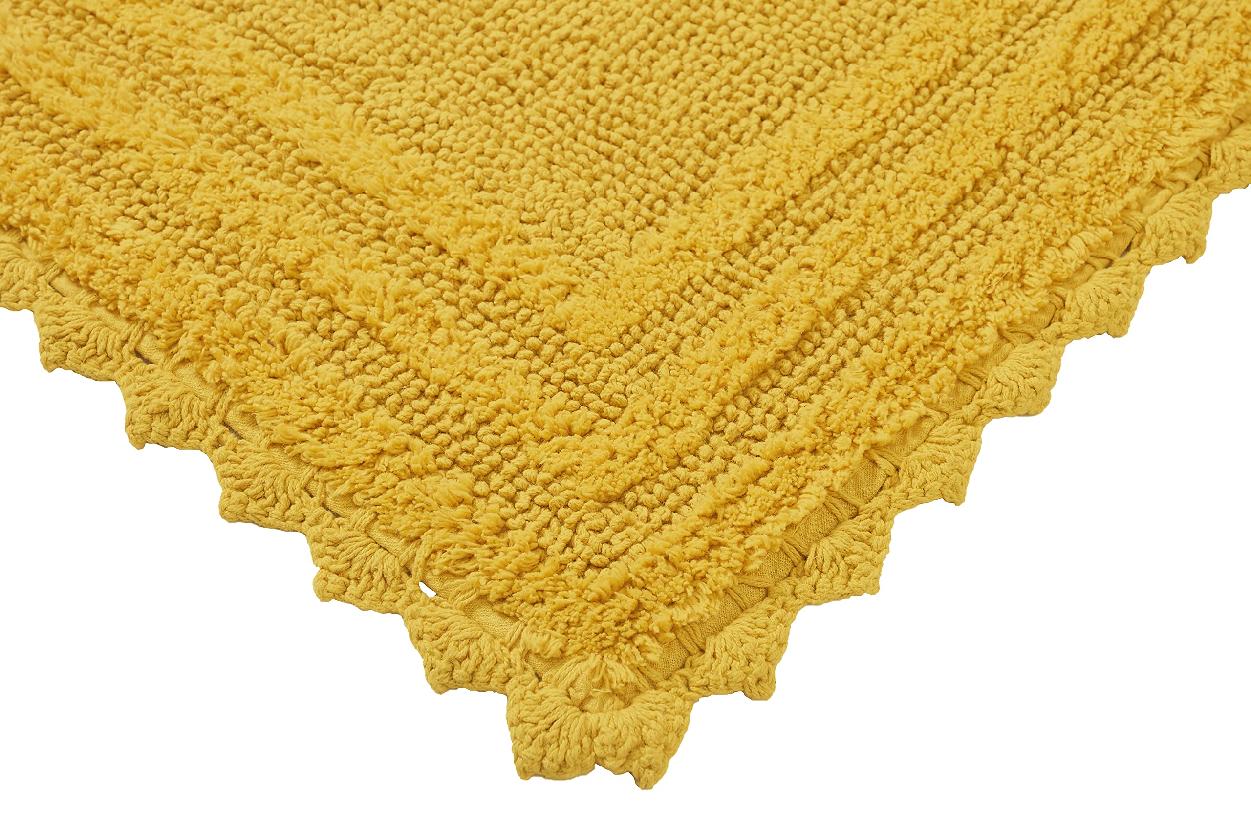 Better Trends 3-Piece Bathroom Rug Set - 100% Cotton Tufted Machine Washable Bath Mats for Bathroom Floor, Tub & Shower - Reversible Soft Absorbent Yellow Crochet Design (Lilly Collection) - Perfect for Modern Bathrooms, Guest Suites & Cozy Home Decor