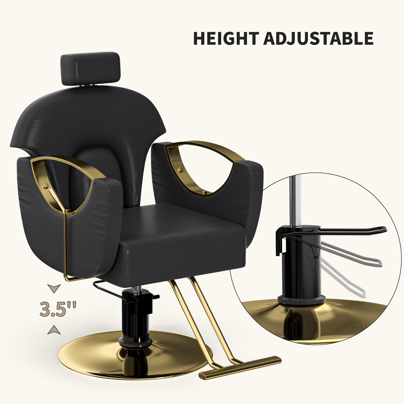 Premium Black & Gold Hydraulic Barber Chair - 360° Swivel, Height Adjustable & Reclining Salon Styling Chair with Lifting Headrest | Comfortable Hairdresser Chair for Salons, Barbershops & Home Use