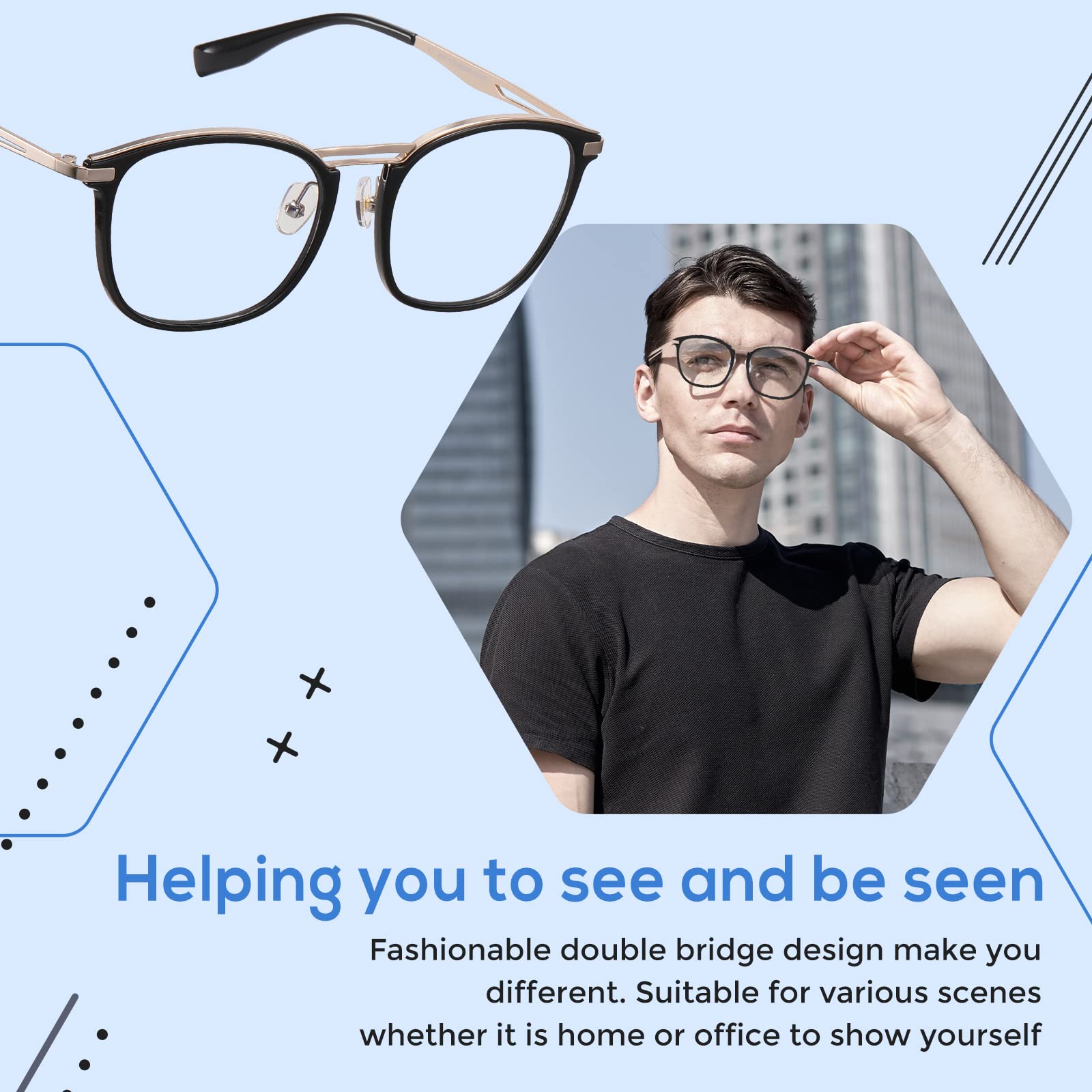 DUCO Blue Light Blocking Glasses for Men - Anti Blue Ray Computer Glasses with Retro Square Frame, Fashion Eyeglasses 5223 - Perfect for Gaming, Office Work & Screen Time Protection