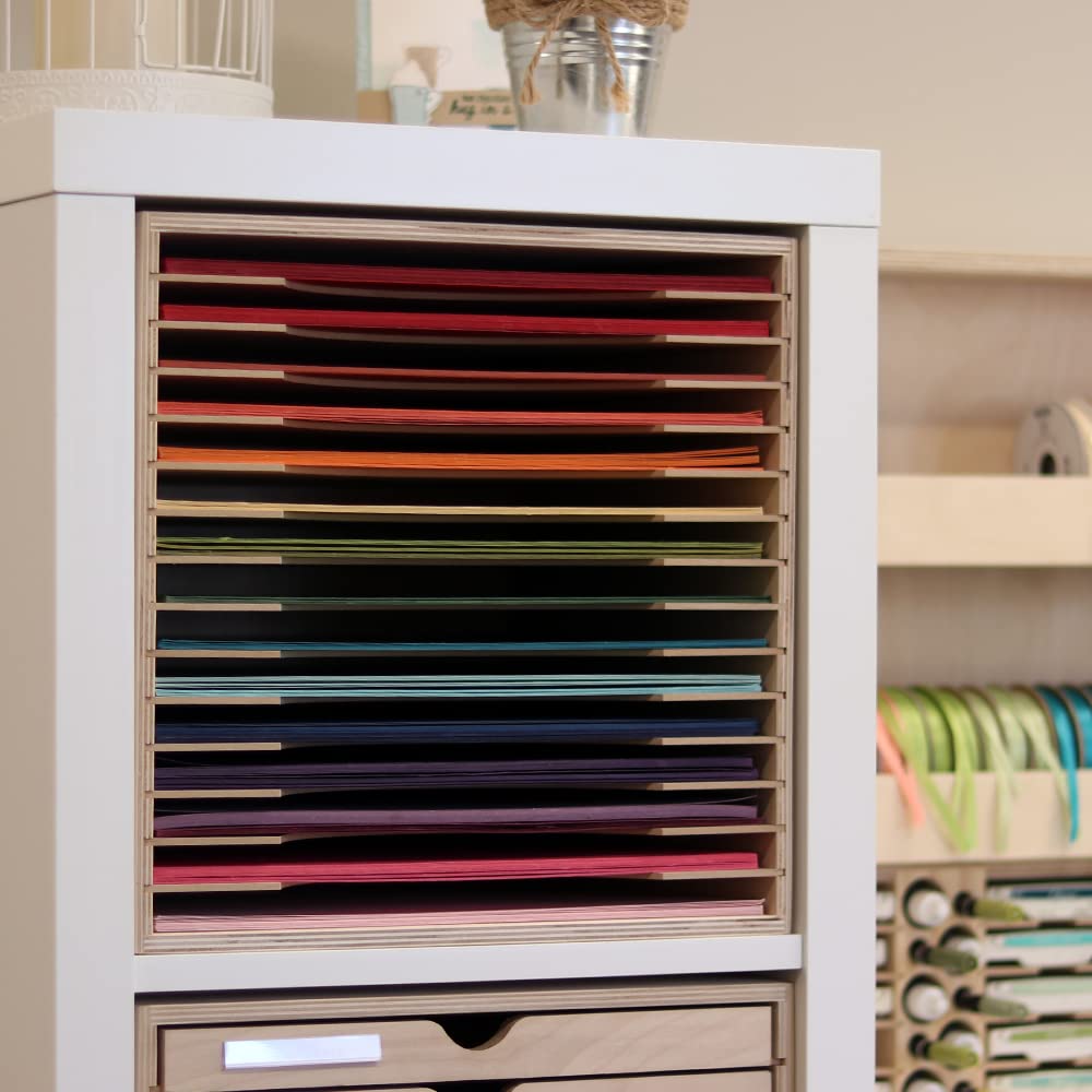 12x12 Stamp-n-Storage Paper Holder - 15 Slot Organizer for Scrapbooking & Craft Supplies | Fits IKEA Kallax Shelf | Perfect for Cardstock, Vinyl & DIY Projects