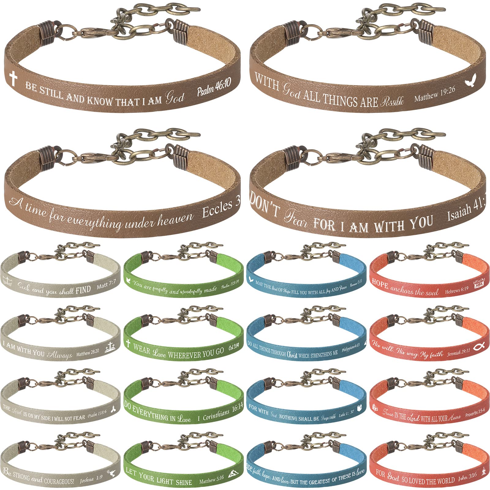 20pcs Christian Leather Bracelets with Bible Verses - Inspirational Gifts for Office & Home