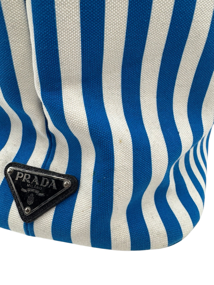 Prada Blue and White Canvas Comic Tote Bag - Stylish Designer Handbag for Women, Perfect for Work, Travel & Everyday Use