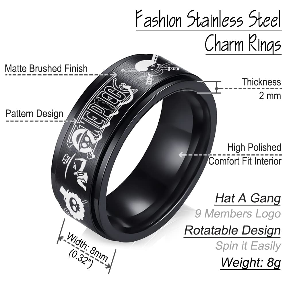 One Piece Anime Luffy Fidget Spinner Ring for Men - 8MM Stainless Steel Anxiety Relief Jewelry | Perfect for Cosplay, Gift Giving & Anime Fans Collection
