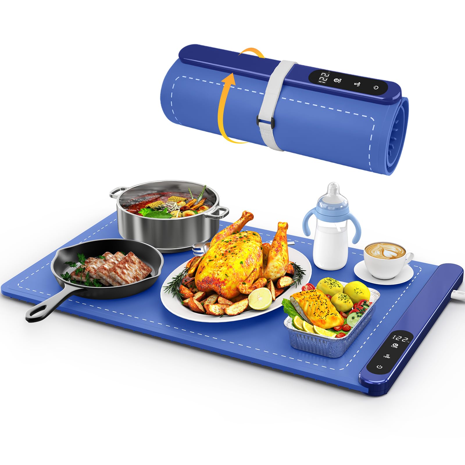 Graphene Heating Food Warming Mat - Electric Silicone Warming Pad with 6-Hour Timer, Portable Roll-Up Design for Countertops, Buffet Parties & Holiday Gatherings - Perfect for Keeping Meals Warm at Home, Restaurants & Catering Events