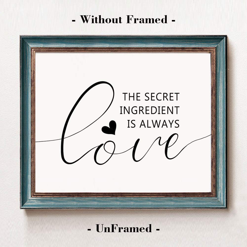 Farmhouse Kitchen Sign - 'The Secret Ingredient is Always Love' - Rustic Home & Bedroom Decor - 8x10 Inches Unframed - Perfect for Country Kitchens, Dining Rooms & Cozy Living Spaces