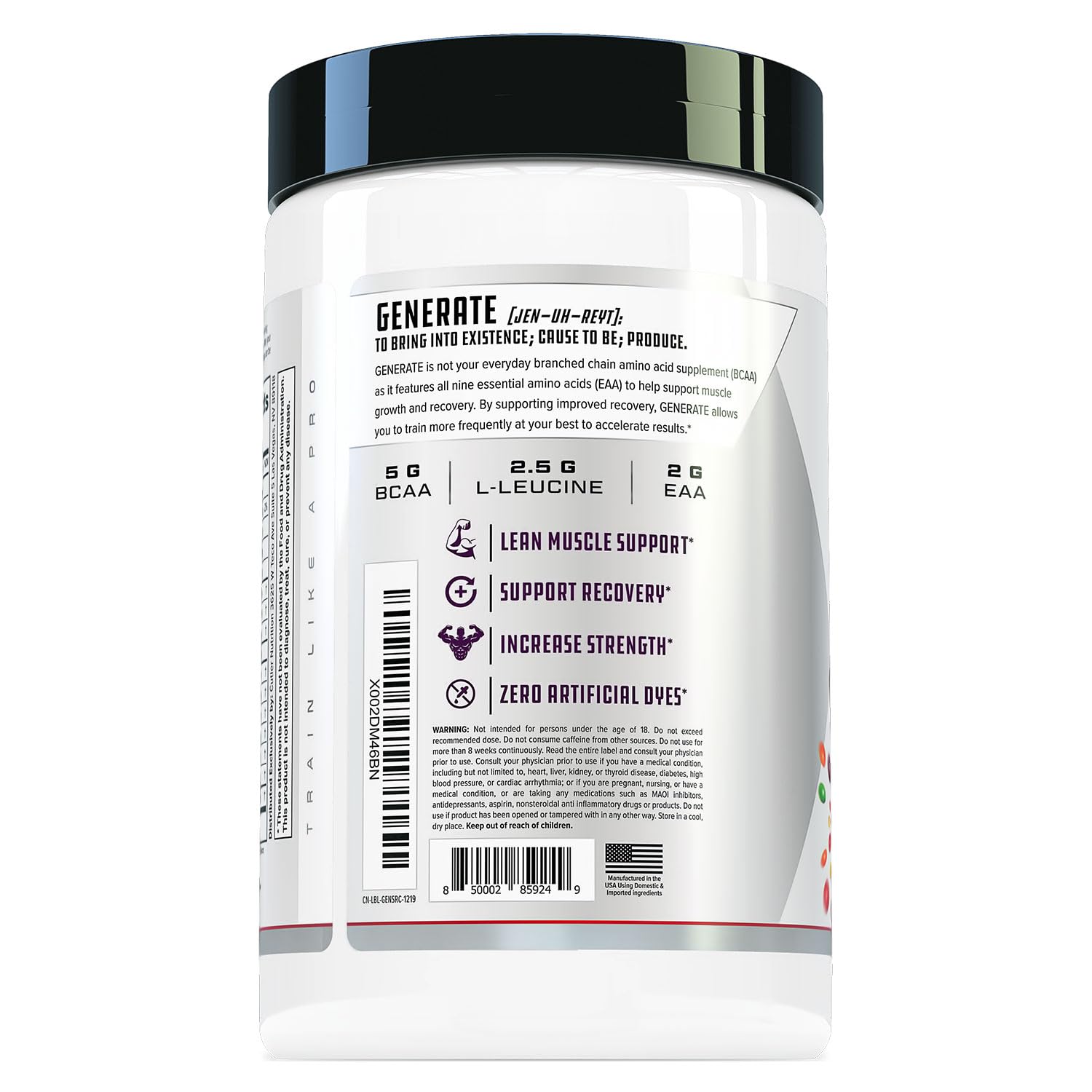 Cutler Nutrition Generate EAA & BCAA Powder - Premium Branched Chain Amino Acid Supplement with 5g BCAAs & 2g EAAs for Muscle Growth & Recovery | Sour Rainbow Candy Flavor | 30 Servings | Ideal for Post-Workout, Lean Muscle Building & Athletic Performance