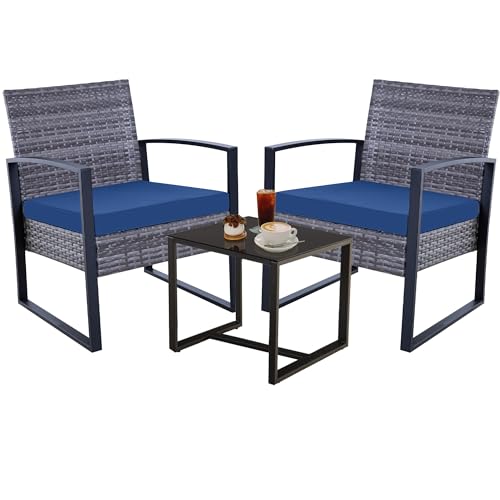 Gray Wicker & Blue Cushions