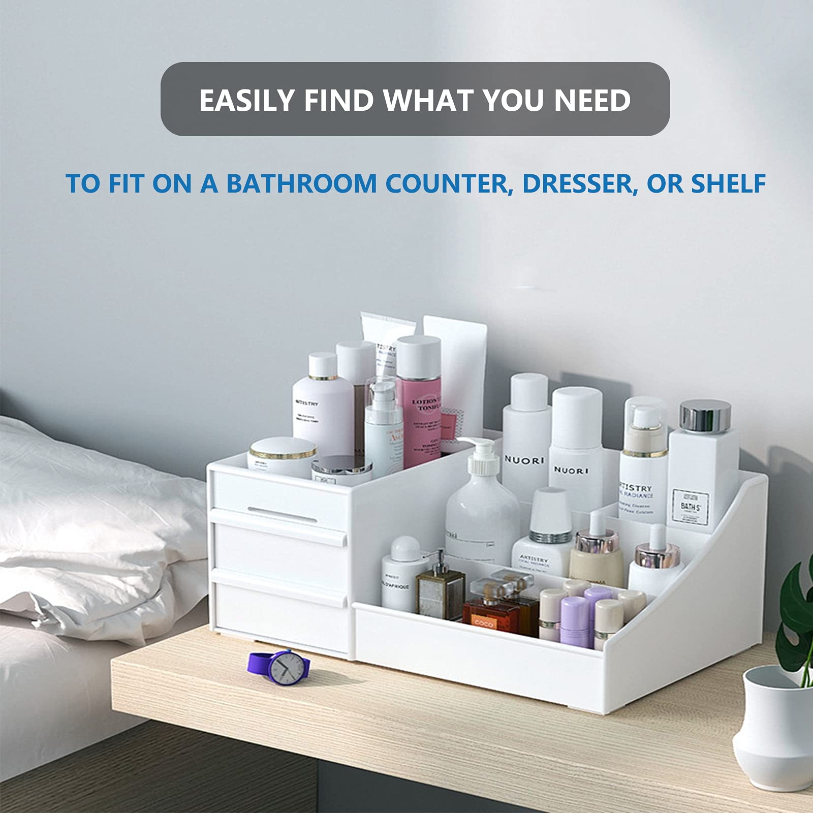 Vanity Makeup Organizer with Drawers - Countertop Cosmetic Storage for Lipstick, Brushes, Eyeshadow & Jewelry | Bathroom & Dressing Table Skincare Display | Perfect for Home, Salon & Travel Beauty Organization