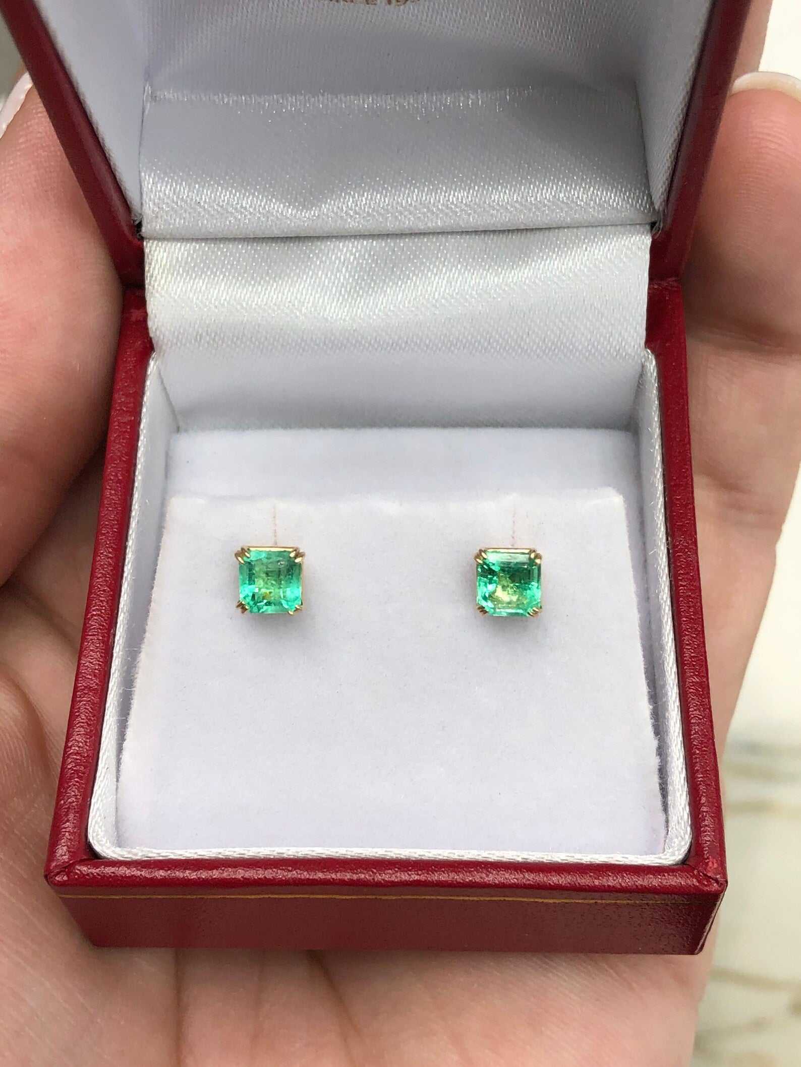 1.0tcw Double Claw Prong Square Cut Emerald Stud Earrings in 14K Gold - Perfect for Weddings, Parties & Everyday Elegance