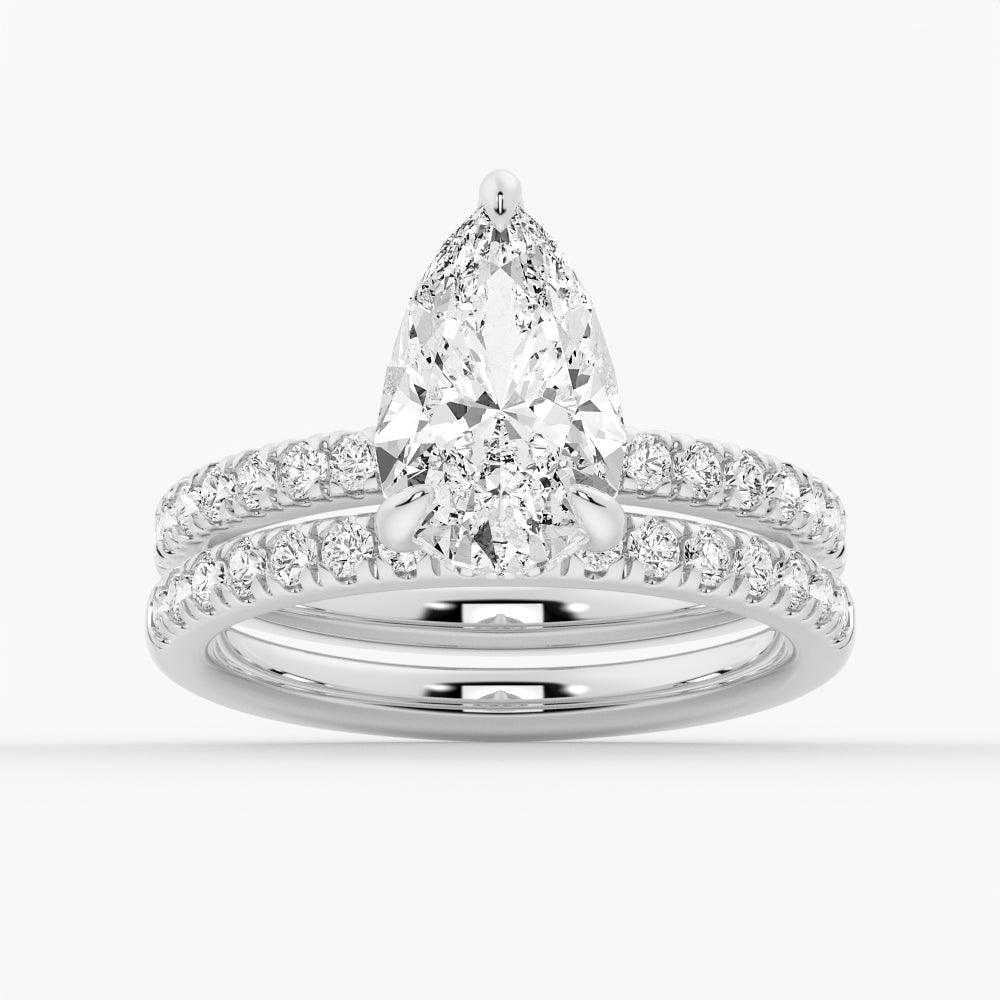 Pear Shaped Pavé Band Moissanite Engagement Ring with Hidden Halo Ring Set - Elegant Wedding Jewelry for Brides & Anniversaries