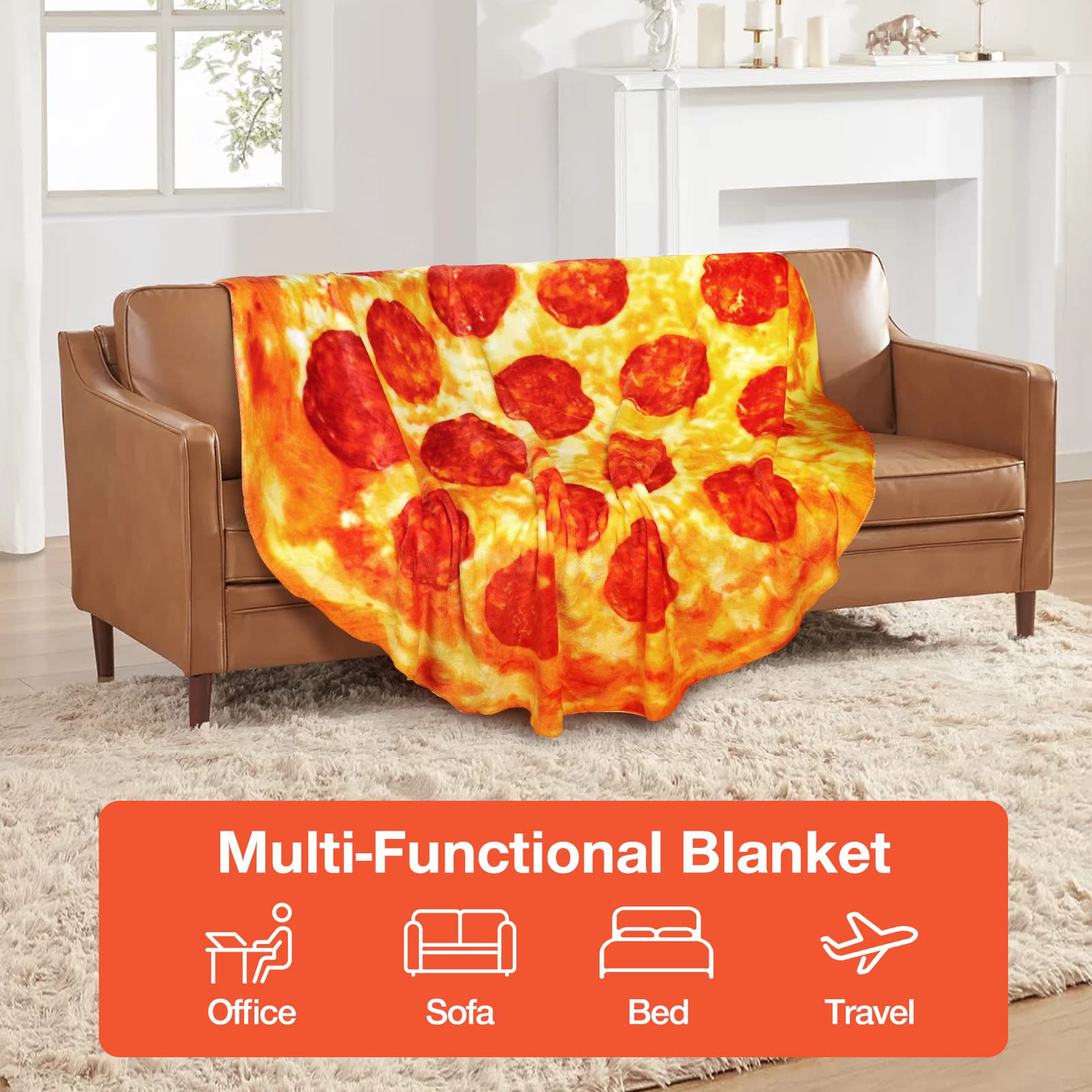 Hommtina Double-Sided Pizza Blanket - Giant 60-Inch Tortilla Blanket for Adults, Teens & Kids | Funny & Realistic Food-Themed Gift for Parties, Movie Nights & Cozy Home Use