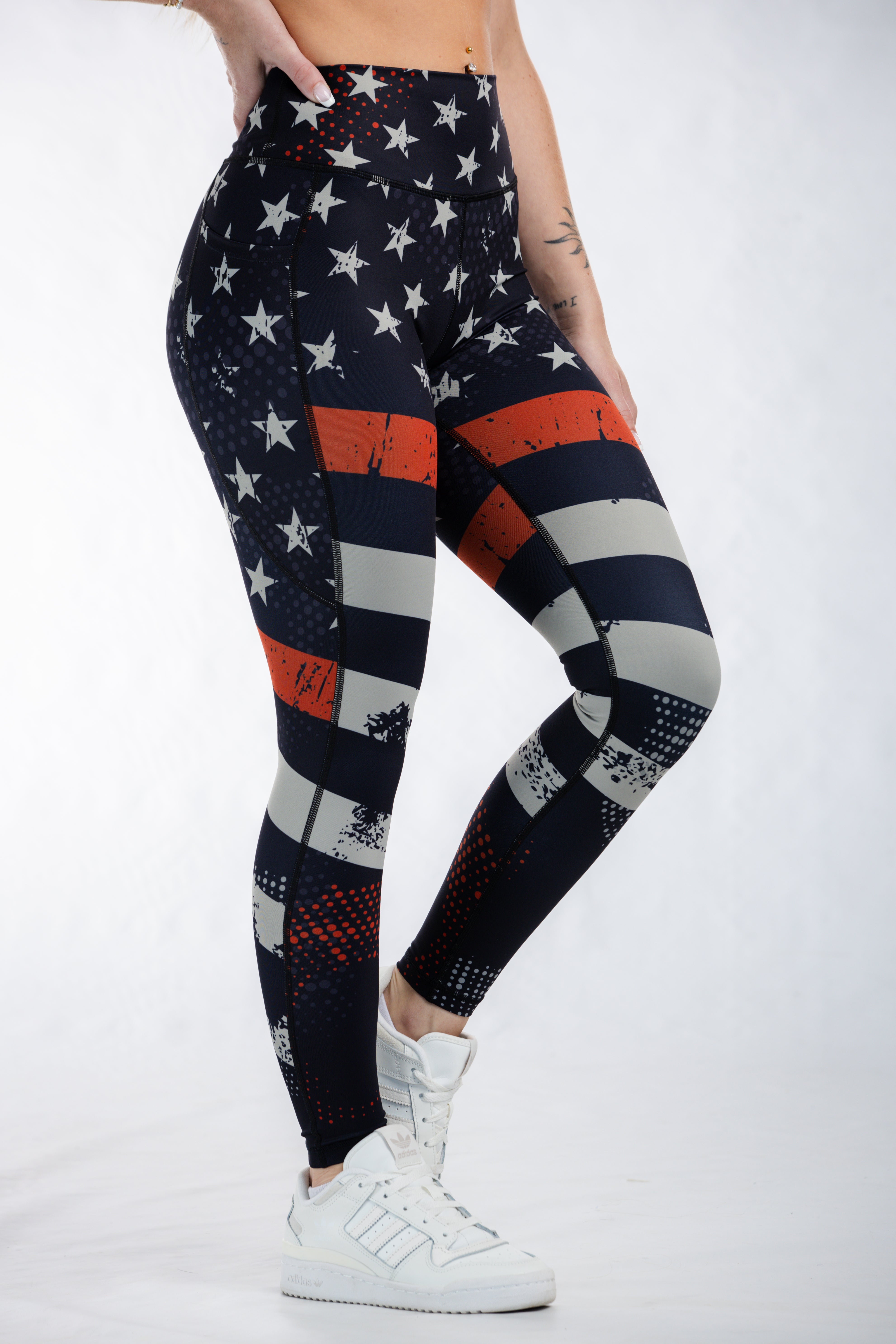 Empowered High-Waisted Leggings with Red Line Design - Comfortable & Stylish Workout Leggings for Yoga, Running & Gym