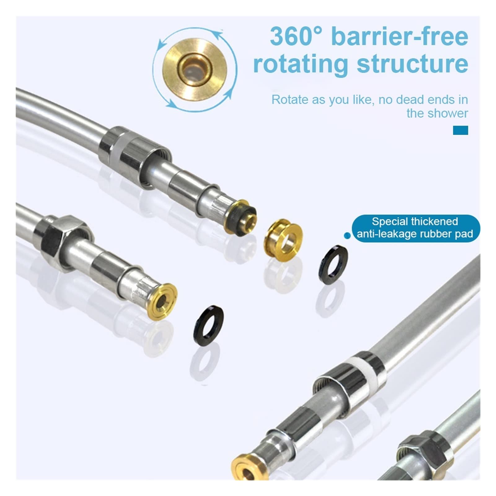 360° Rotating Anti-Kink Shower Hose - 1.5m Flexible PVC Handheld Shower Extension Pipe with Metal Connectors (Silver Gray) - Perfect for Bathroom, Spa, RV & Pet Washing