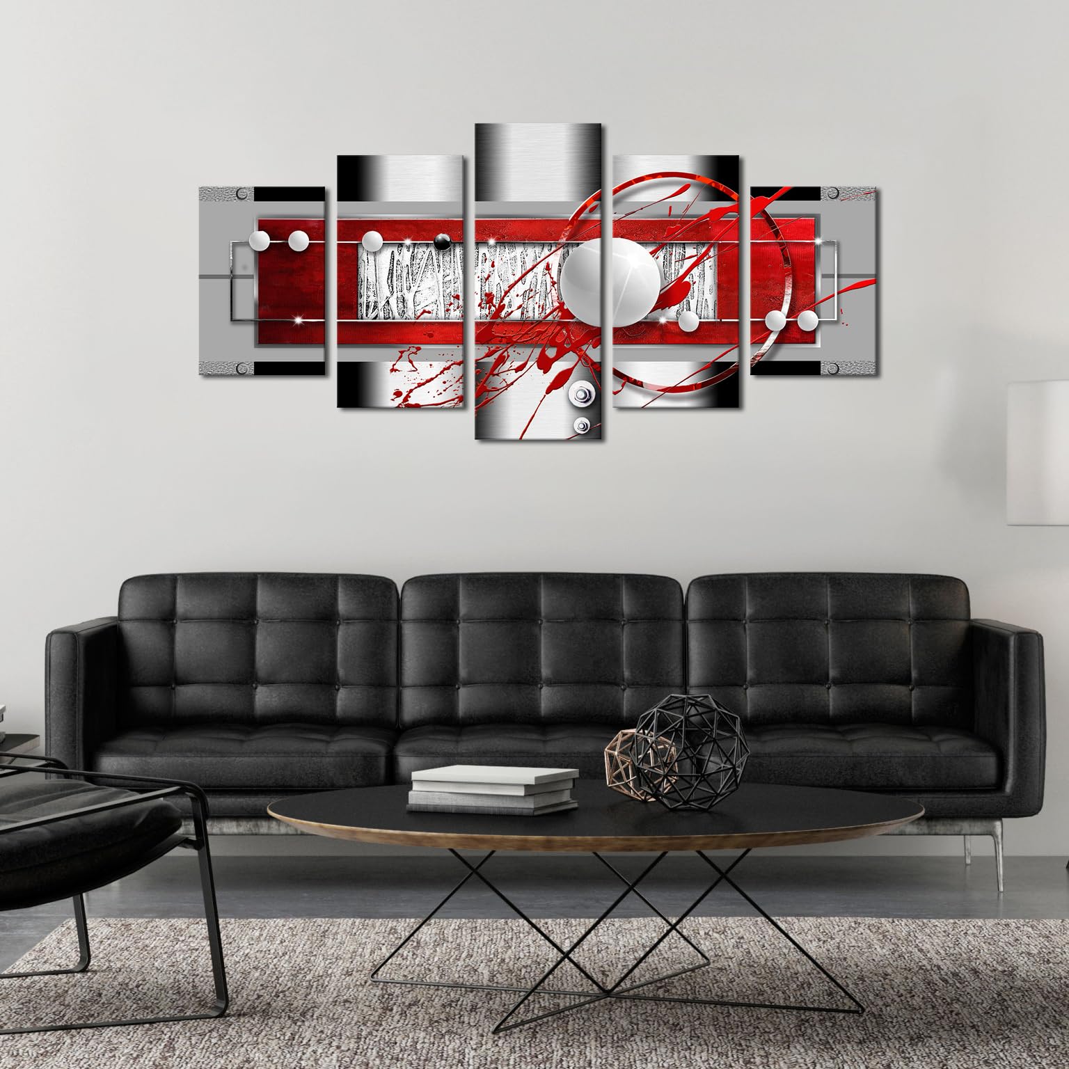 Abstract Canvas Wall Art - Red Black Grey Framed Painting for Living Room Decor | Modern Home & Office Decor