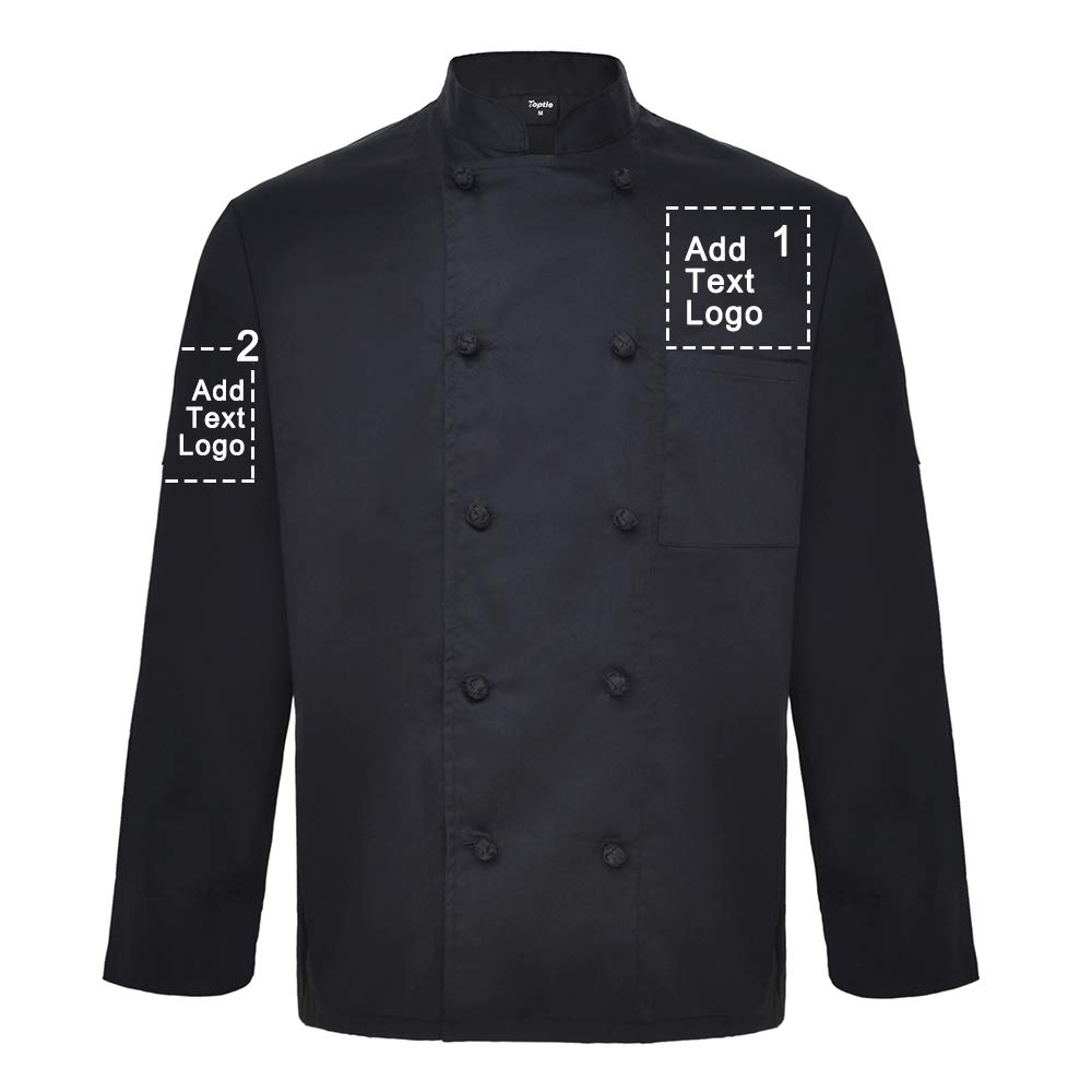 TopTie Custom Long Sleeve Chef Coat - Personalized Embroidery or Heat Transfer - Unisex Professional Kitchen Uniform for Chefs & Culinary Students