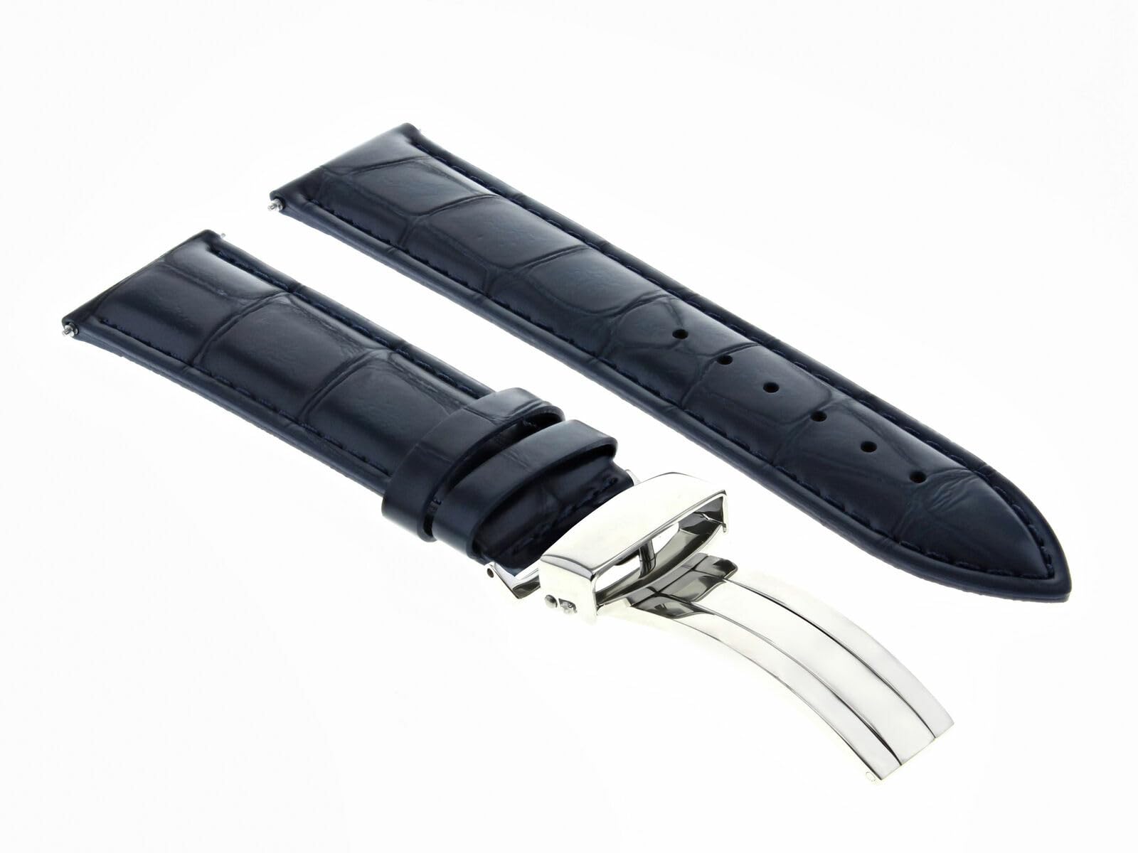 20mm Genuine Leather Watch Band with Deployment Clasp - Compatible with Rolex Datejust, Dark Blue - Perfect for Business, Casual & Formal Occasions