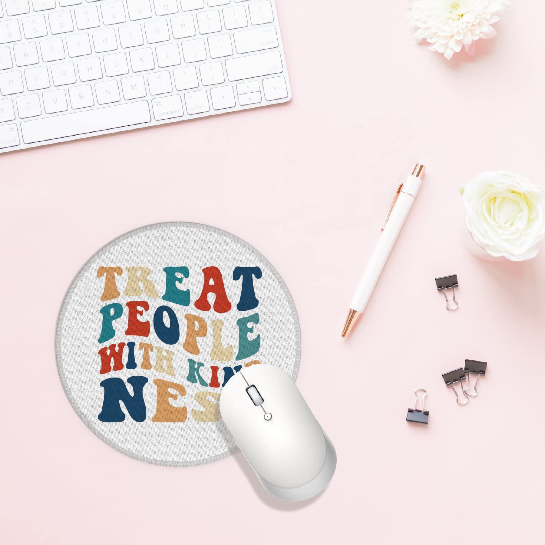 Knibeo 7.9 Inch Round Mouse Pad - Cute Inspirational Design, Waterproof Non-Slip Base for Wireless Mouse, Perfect Desk Accessory for Office & Home Use - Great Mental Health Gift for Coworkers & Friends