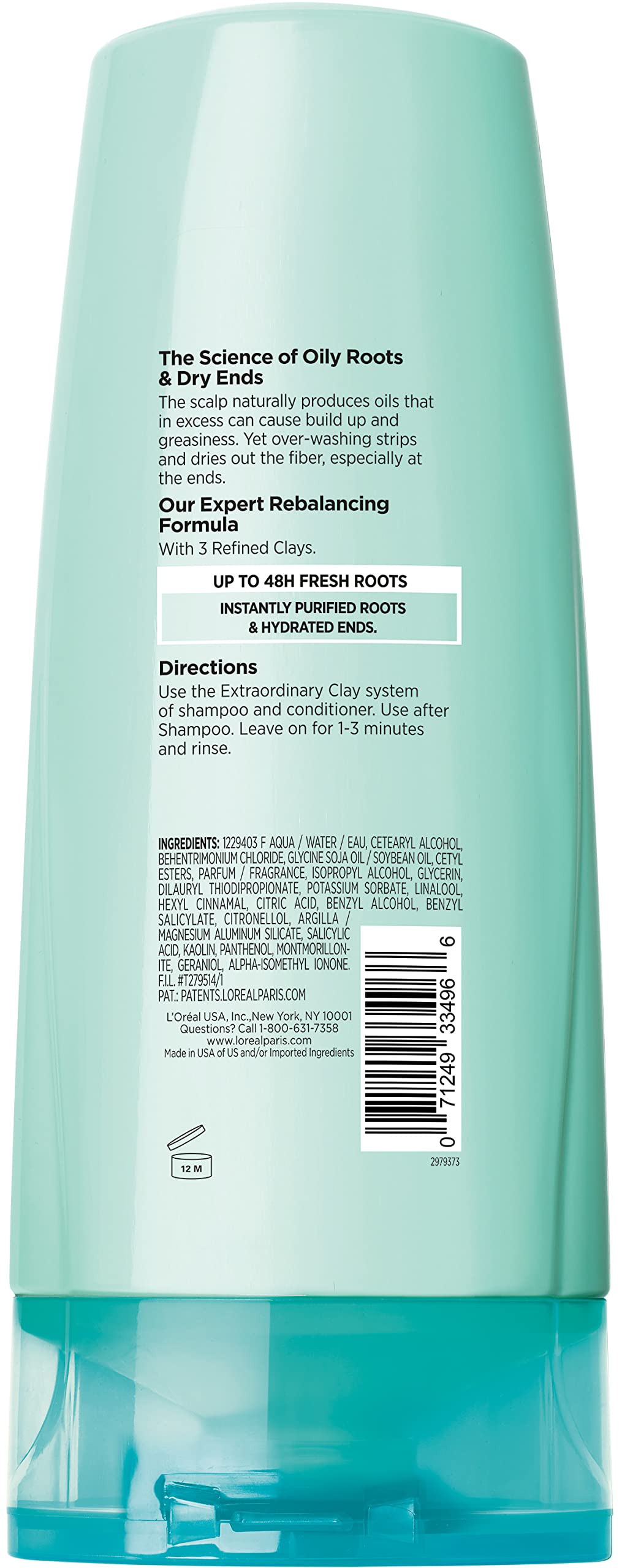 L'Oreal Paris Elvive Extraordinary Clay Rebalancing Conditioner for Oily Roots & Dry Ends - 12.6 fl oz Hydrating Hair Treatment (Packaging May Vary) | Perfect for Daily Use & Color-Treated Hair