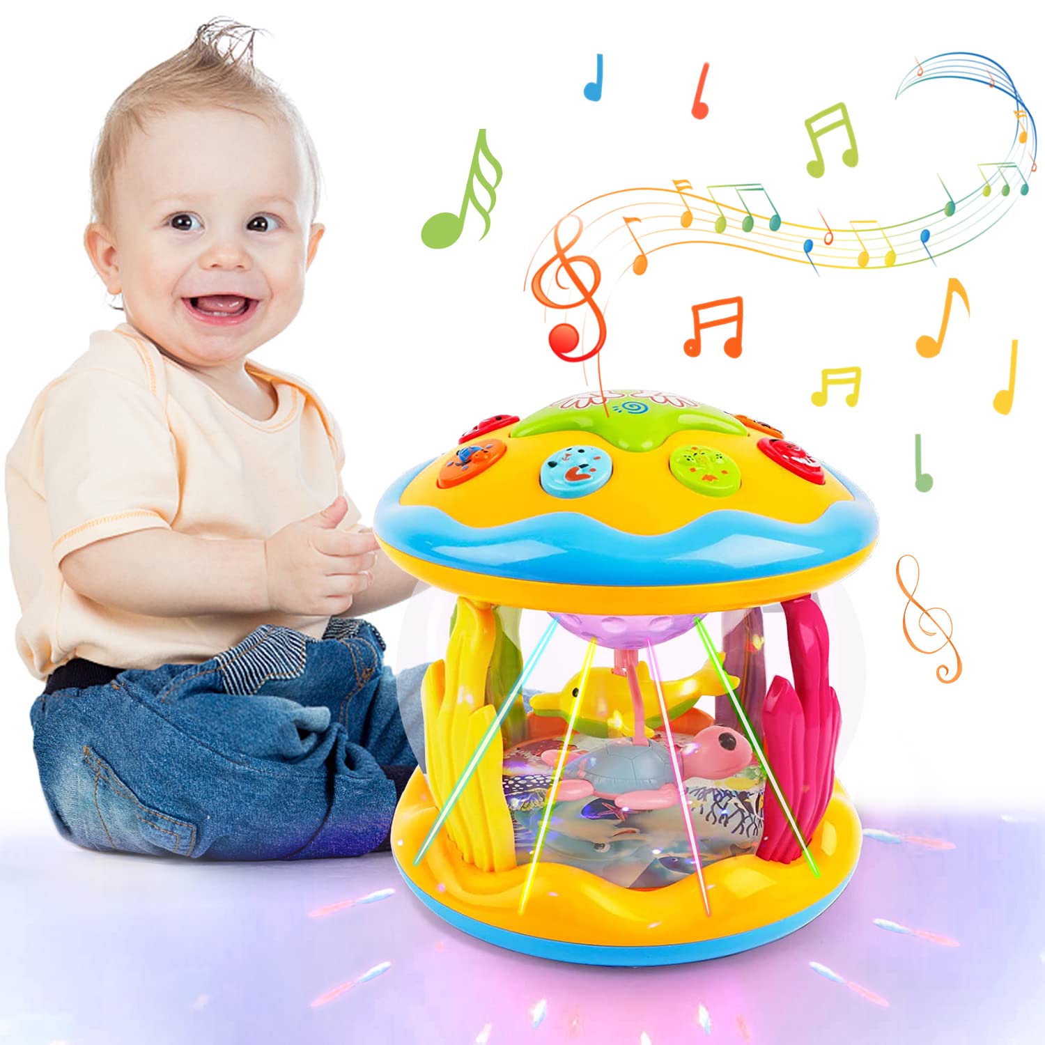 Ocean Projector Baby Toys with Music & Lights - Sensory Developmental Toys for 6-12 Month Olds - Crawling & Tummy Time Activity for Infants 3-18 Months - Perfect 1st Birthday Gift for Boys & Girls - Nursery Decor & Bedtime Soother