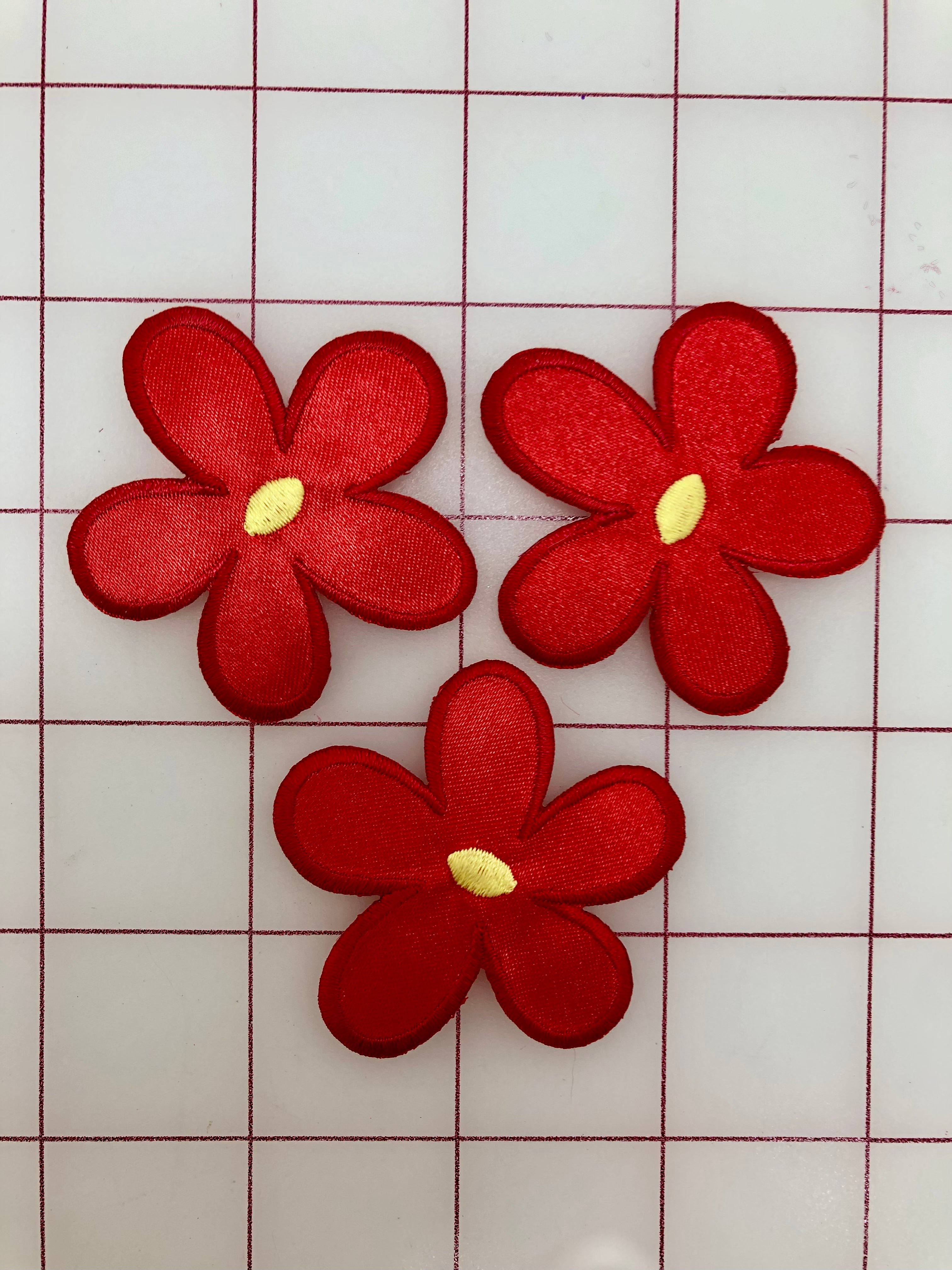 Red Applique Iron-On Flowers for DIY Clothing & Fabric Crafts - Perfect for T-Shirts, Bags & Home Decor