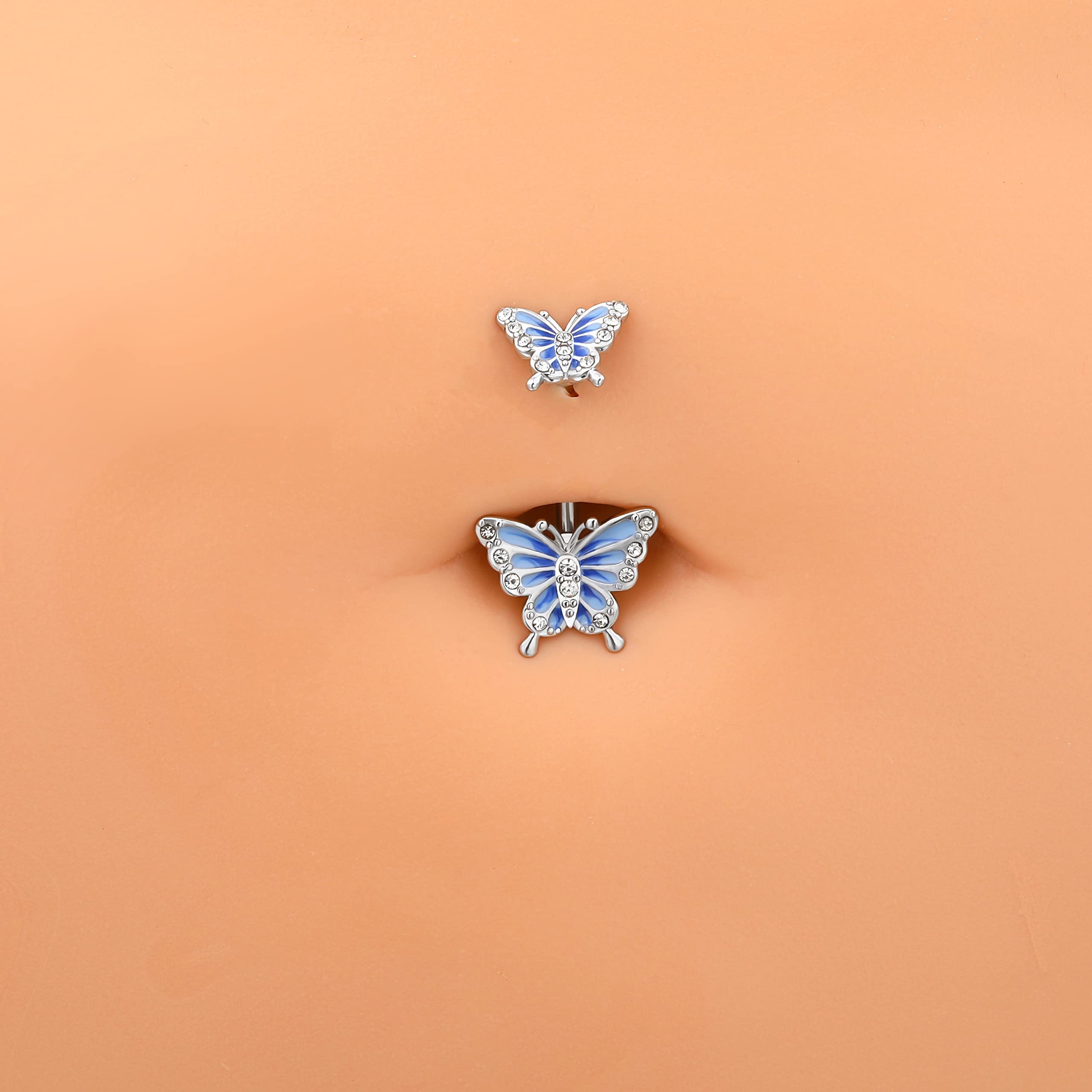 OUFER 14G Surgical Steel Belly Button Ring - Blue Butterfly CZ Navel Piercing Jewelry, 10mm Silver Barbell for Women, Perfect Gift for Piercing Lovers | Ideal for Everyday Wear, Parties, and Special Occasions