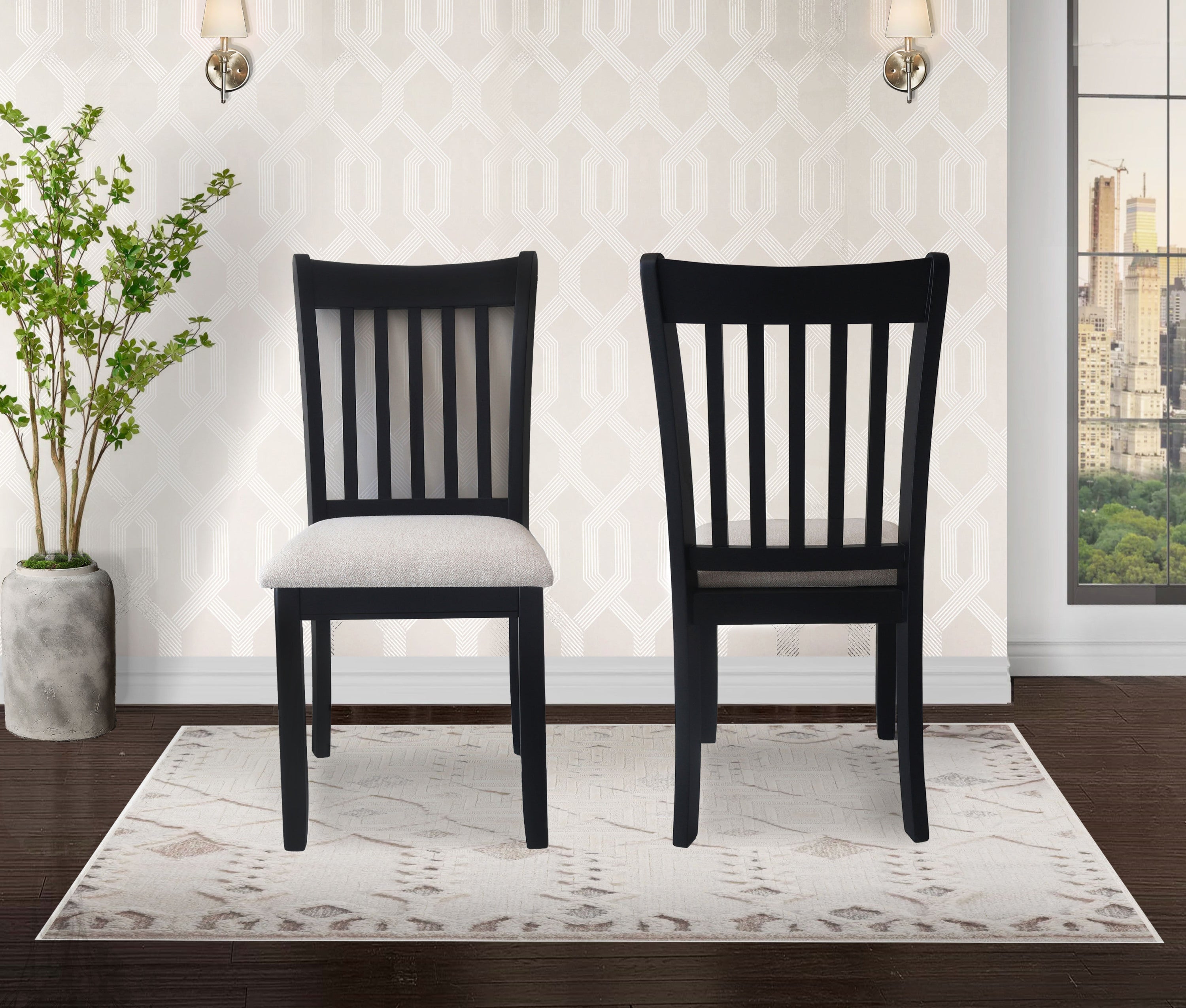 Black Finish Wooden Dining Chairs Set of 2 with Cushioned Seats - Modern Kitchen & Breakfast Room Furniture for Home Decor