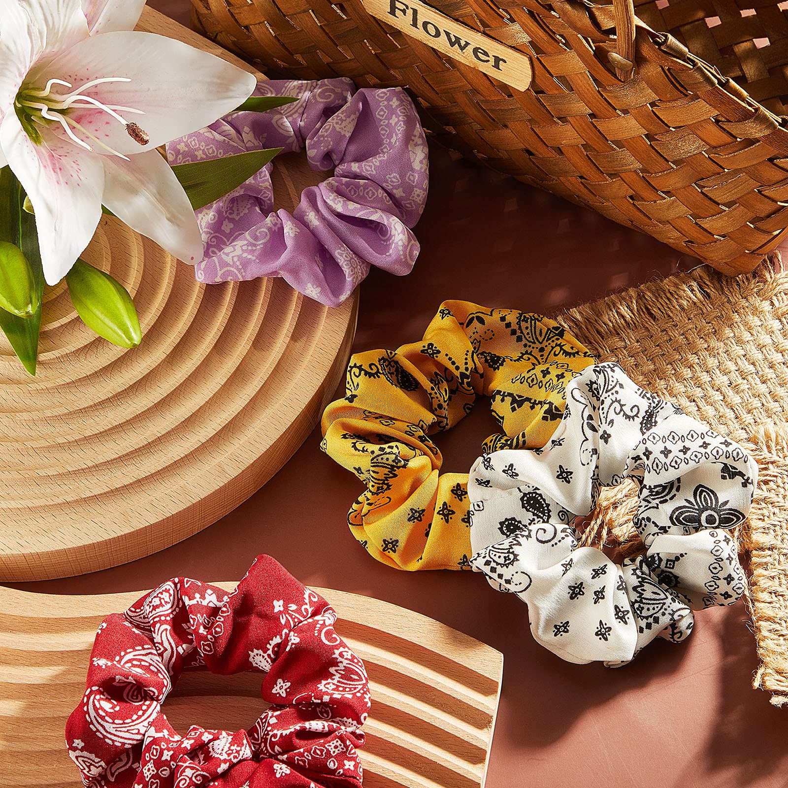 16 Pack Soft Silk Cotton Bandana Hair Scrunchies - Colorful Elastic Hair Ties for Women & Girls - Perfect for Workouts, Yoga, and Everyday Styling
