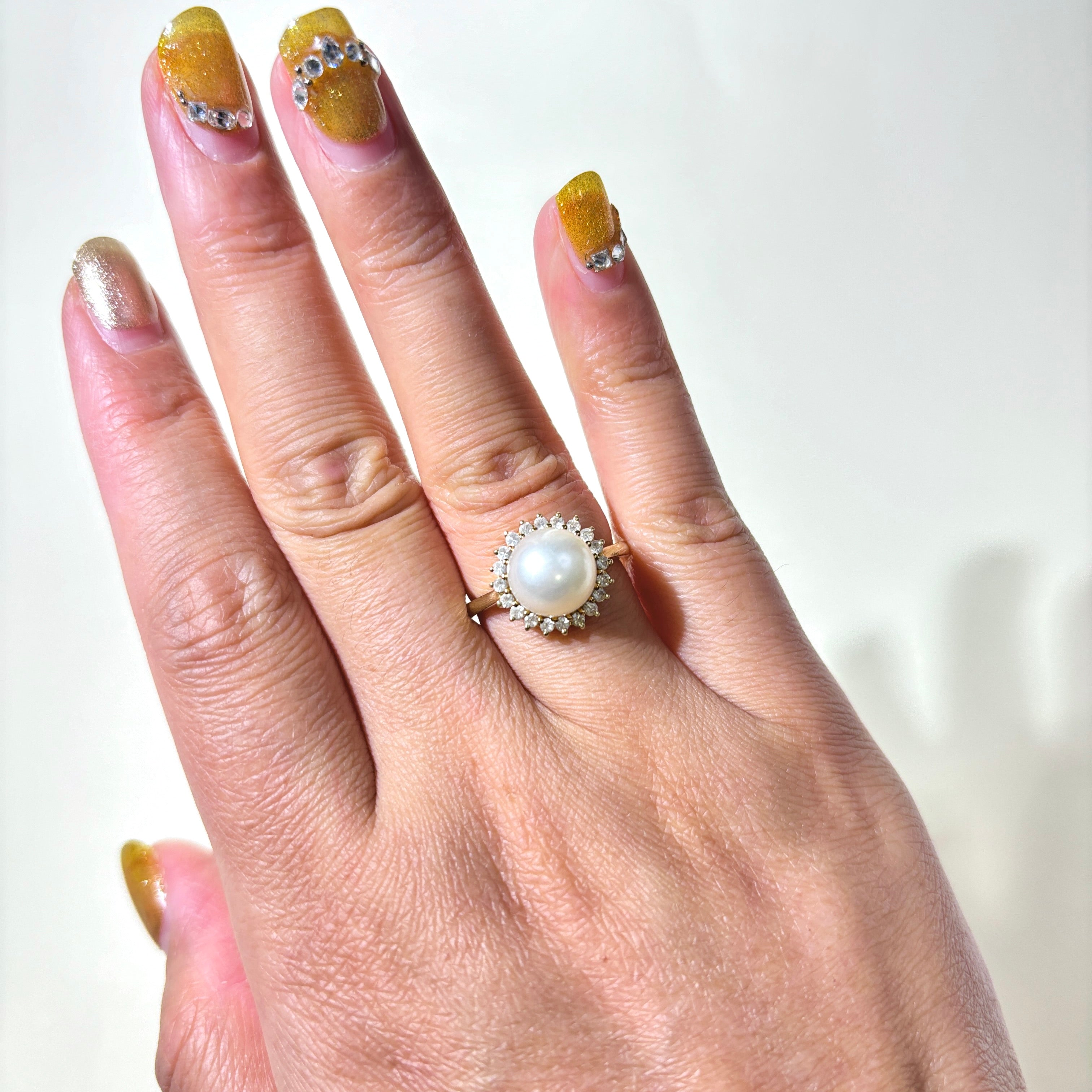 Pearl & White Topaz Floral Ring - 9.00mm, 0.20 Carat Total Weight - Size 6.75 - Elegant Jewelry for Weddings, Anniversaries & Special Occasions