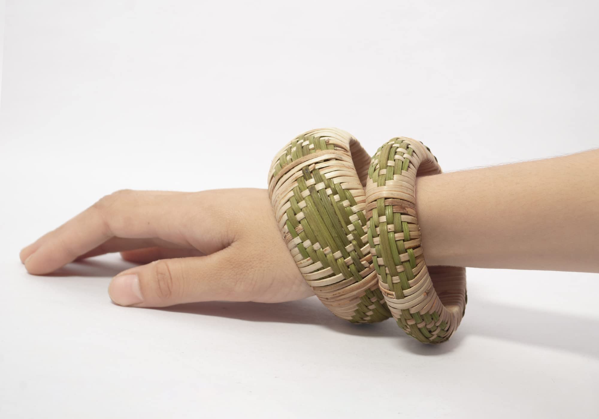Handmade Rhombus Design Cane Rattan Bangle Bracelet Set of 2 - Pure Hands Veracious Urbane Collection (Medium Size) | Boho Chic Accessories for Women, Festival Jewelry, Summer Fashion Bracelets
