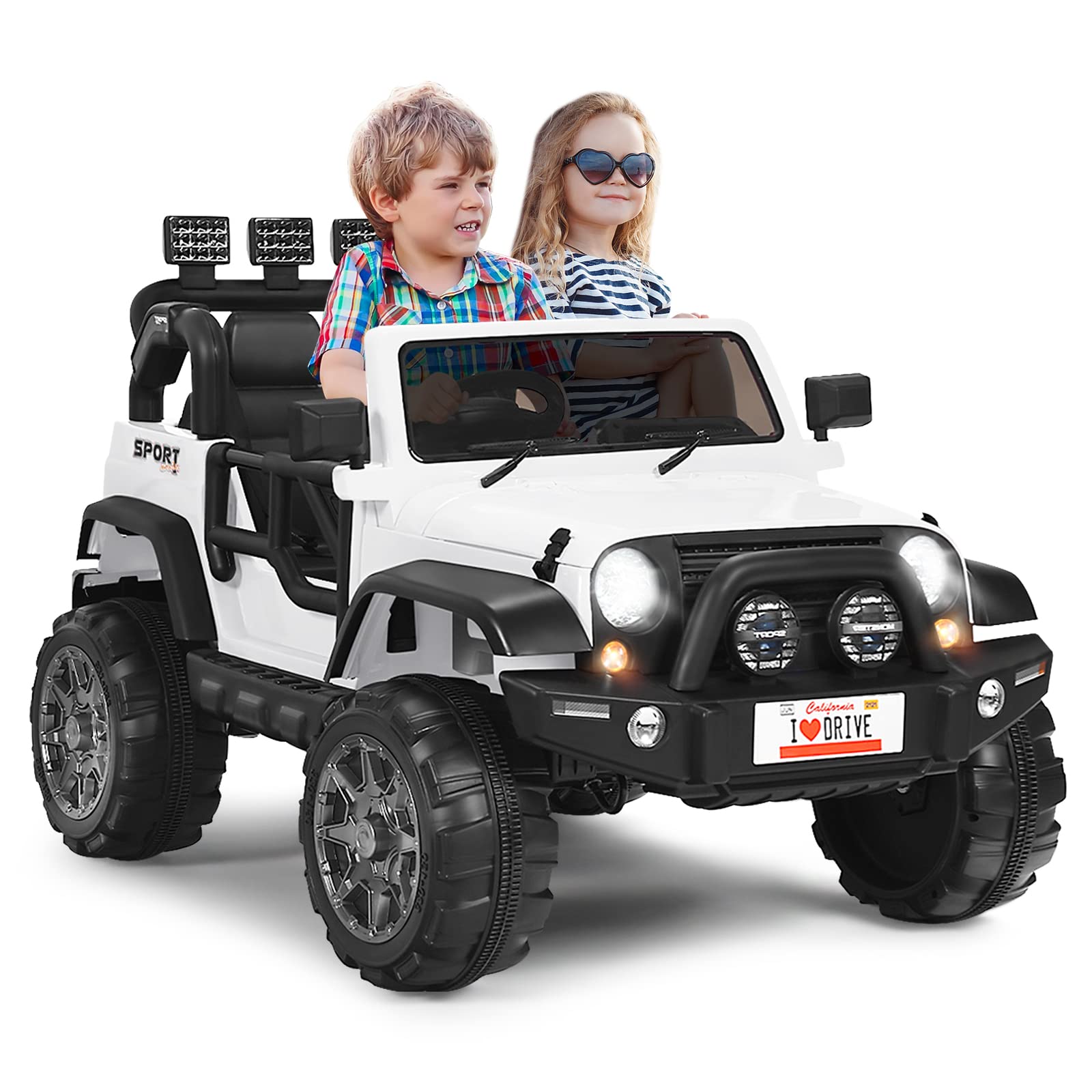 OLAKIDS 12V Battery Powered 2 Seater Kids Ride on Truck - Remote Control Electric Toy Car with Spring Suspension, LED Lights & Music | Outdoor Play, Birthday Gift for Toddlers Ages 3-5 Years
