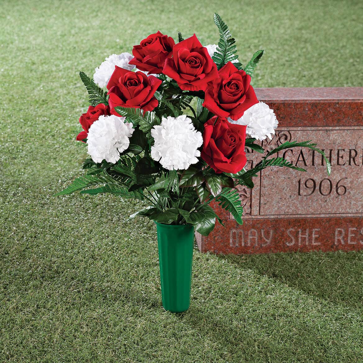 OakRidgeTM Memorial Rose & Carnation Artificial Flower Set of 2 - Perfect for Graveside Decorations, Cemetery Tributes, and Sympathy Gifts