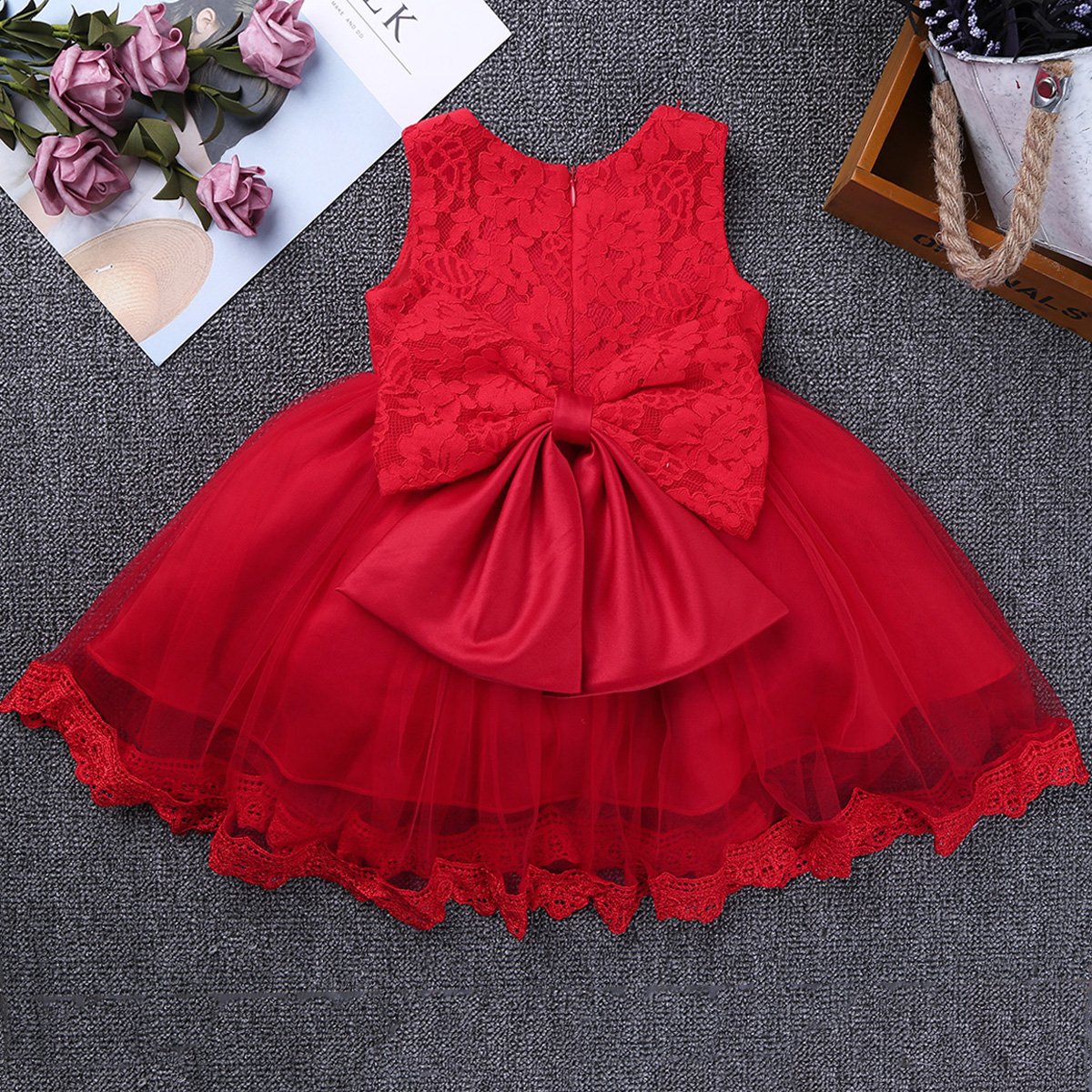 Moily Baby Girls Floral Lace Bowknot Back Princess Flower Dress - Elegant Wedding Birthday Party Fancy Gown for Special Occasions, Photo Shoots & Formal Events