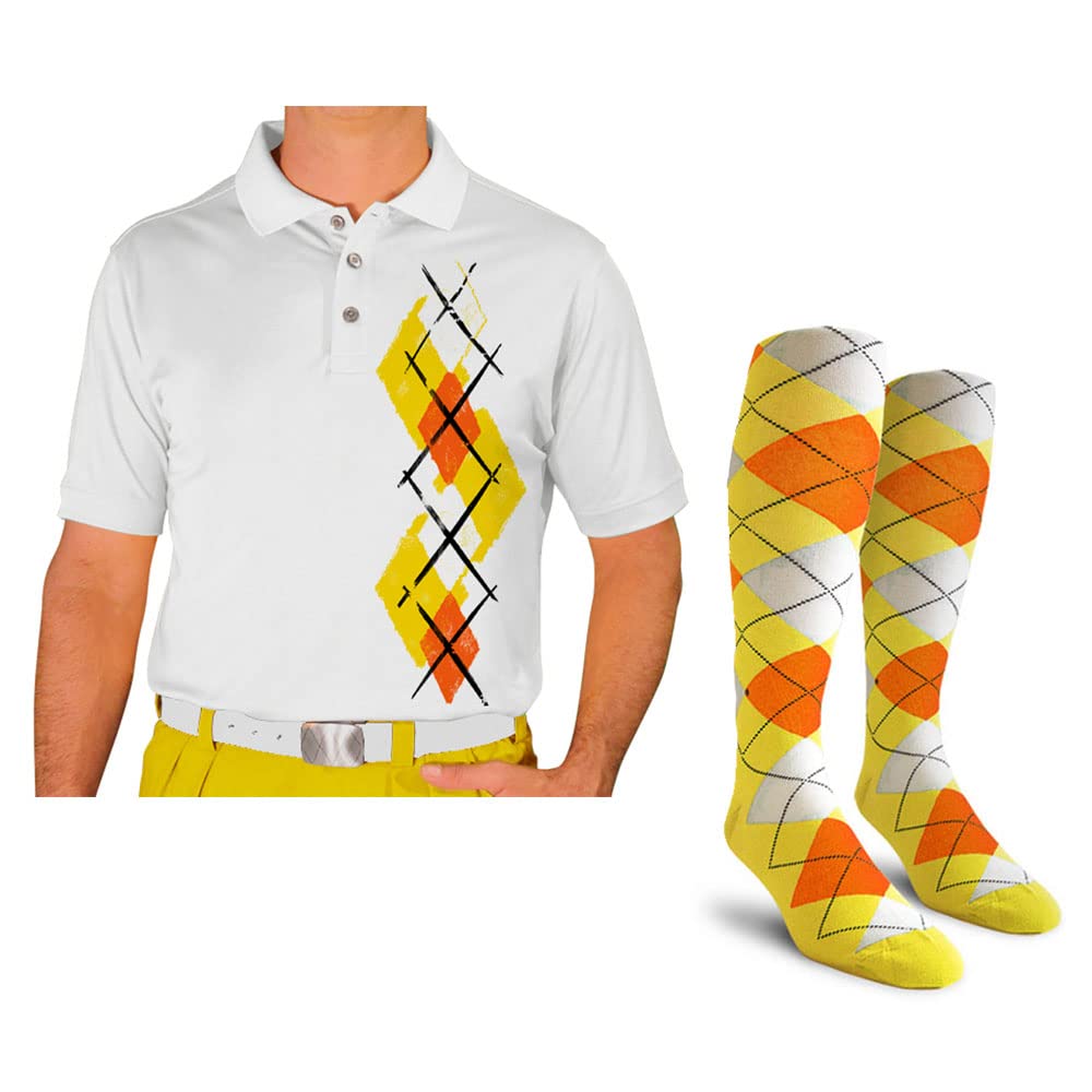 Breathable Dry Fit Short Sleeve Graphic Golf Polo Shirt for Men with Matching Socks - Argyle Paradise Design (AAA-ZZZ) | Perfect for Golf Courses, Casual Wear & Summer Outdoor Activities