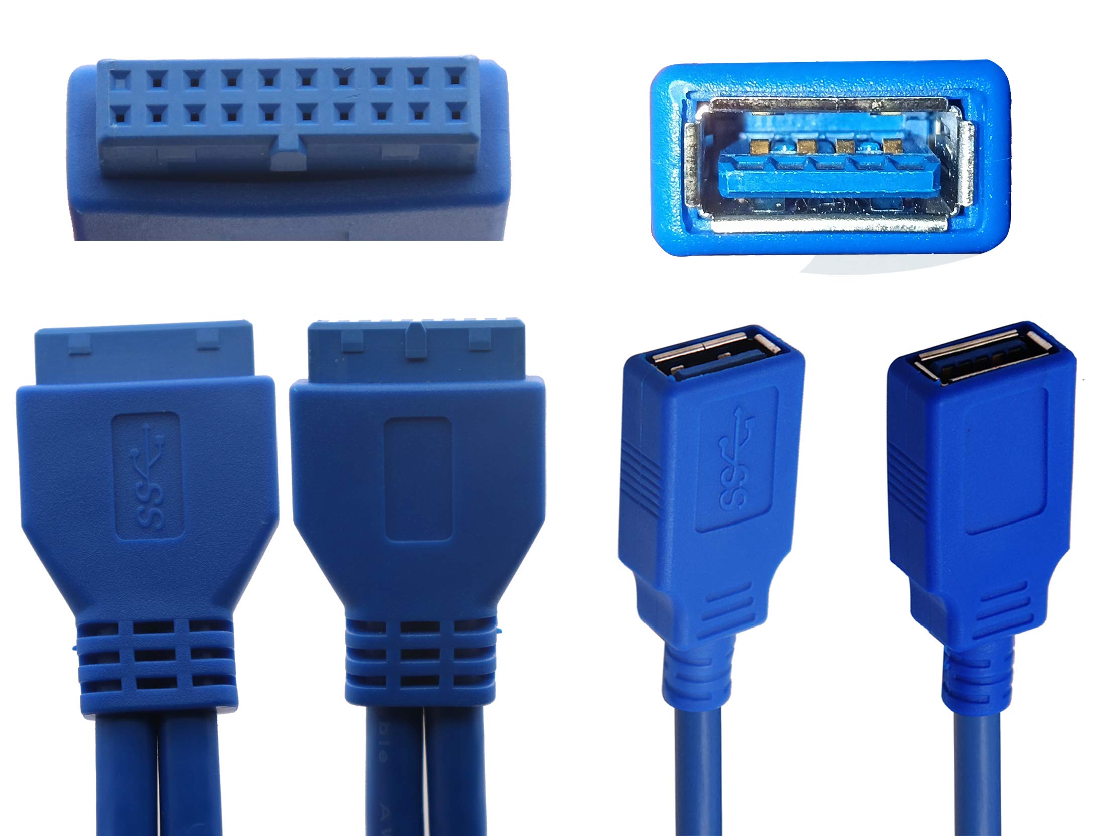20 Pin USB 3.0 Y Splitter Cable - Dual Port A Female to Motherboard Header - for PC Build & Expansion