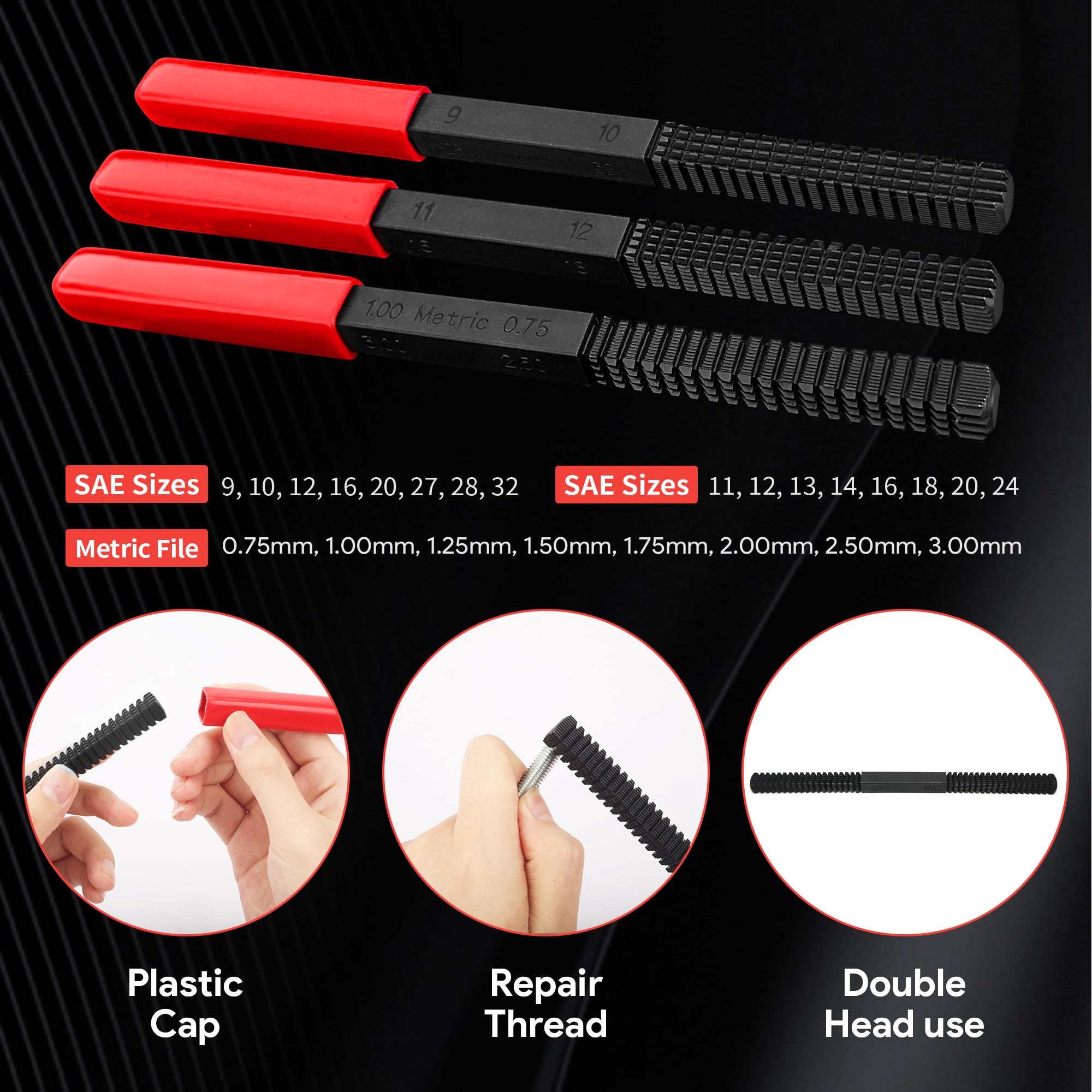 3Pcs Thread File Set - High Carbon Steel Thread Restorer & Repair Kit for Automotive, Plumbing, and DIY Projects