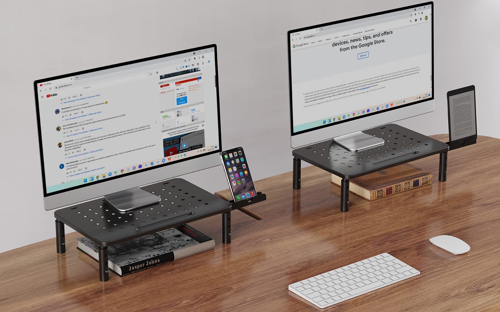 Zimilar 2 Pack Monitor Stand - 3 Height Adjustable Metal Riser with Star Mesh Design for Computer, Laptop, iMac, Printer | Dual Monitor Setup for Home & Office Workspace | Ergonomic Desk Organizer for Better Posture & Productivity