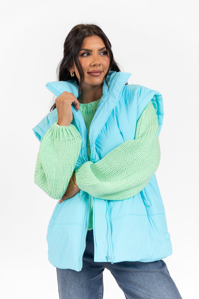 Going Upstate Blue Oversized Puffer Vest for Women - Winter Warm Quilted Jacket - Cozy Outdoor Hiking & Casual Streetwear Style
