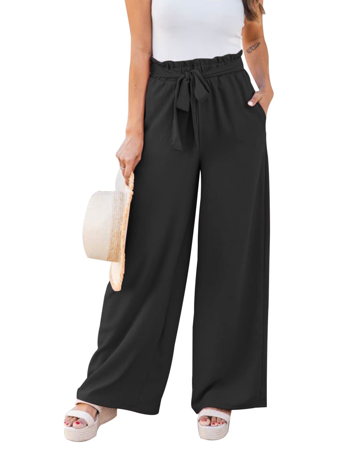 NIMIN Women's High Waisted Wide Leg Pants - Business Casual Work Pants with Pockets | Loose Flowy Summer Beach Trousers for Office, Travel & Vacation