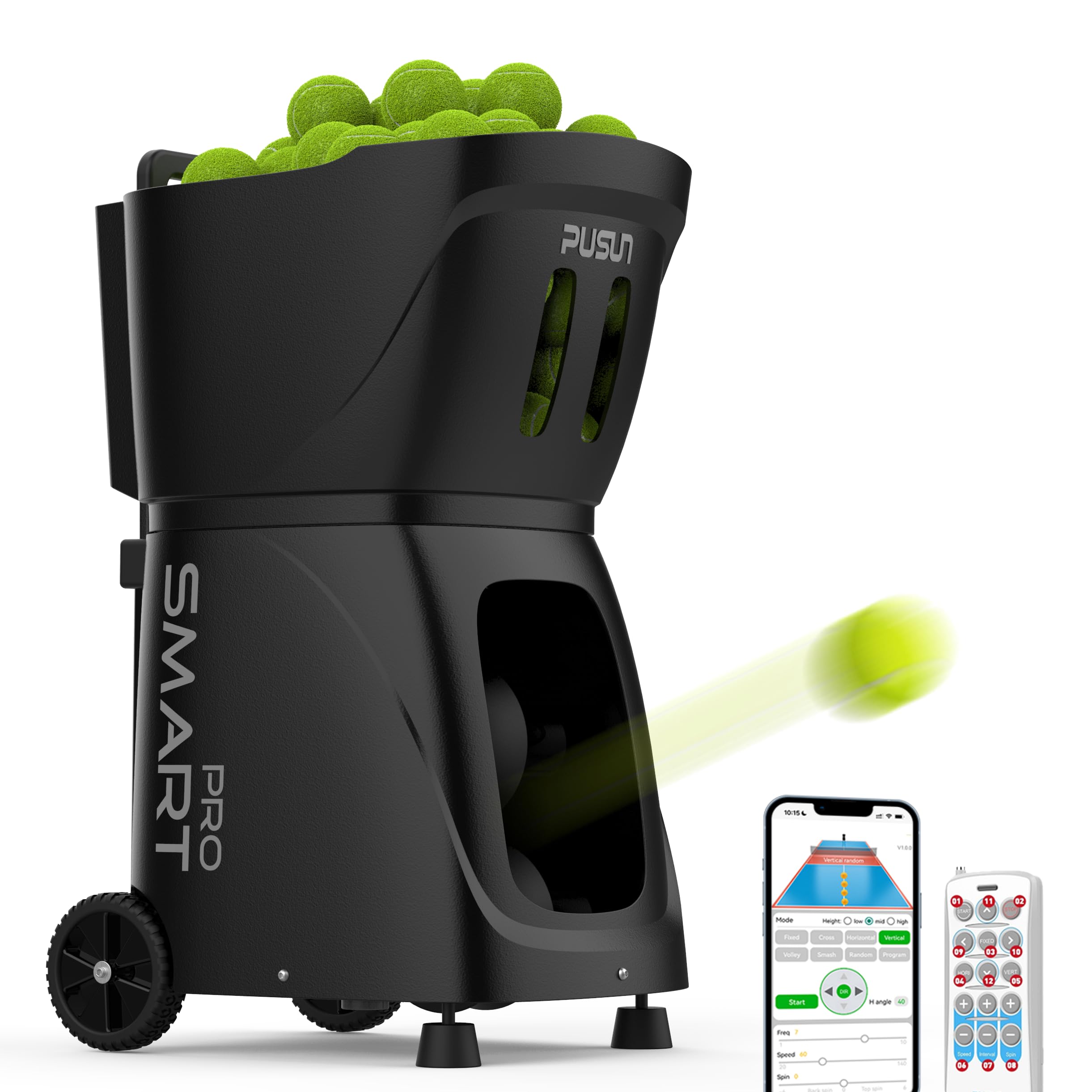 PT-Smart Pro Tennis Ball Machine with Internal Oscillation & Centered Ejection - Portable Tennis Training Equipment with App & Remote Control for Solo Practice, Coaching & Professional Training | Perfect for Backyard Drills, Court Practice & Tennis Lessons