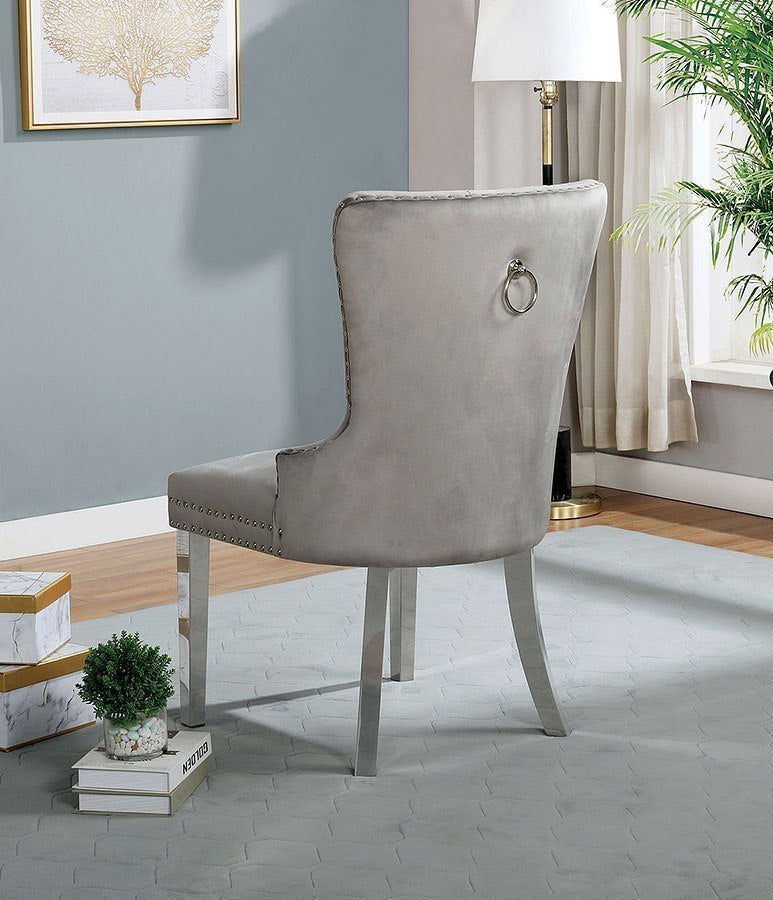 Contemporary Gray Flannelette 2-Piece Side Chairs Set - Button Tufted Upholstered Dining Chairs with Wingback Design | Perfect for Modern Dining Rooms, Kitchen Nooks & Small Spaces