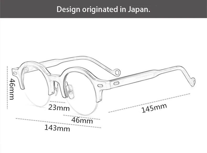 Black Unisex Semi-Rimless Round Acetate Eyeglasses Frame 9535 - Lightweight & Durable for Reading, Driving, and Everyday Wear
