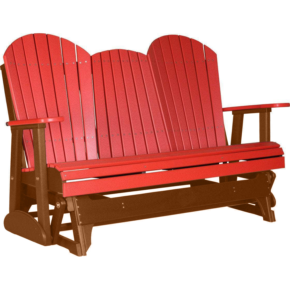 LuxCraft 5ft Red Recycled Plastic Adirondack Outdoor Glider Chair with Cup Holder - Perfect for Patio, Garden, and Backyard Relaxation