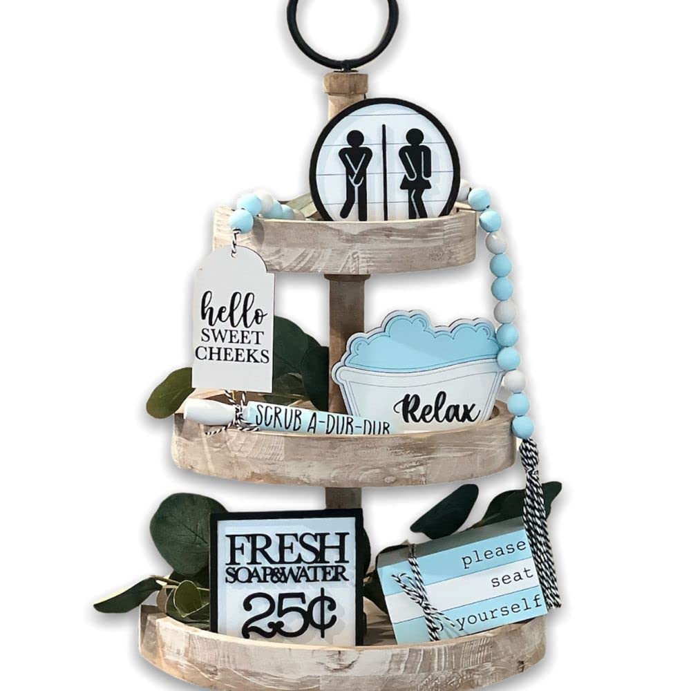 6-Piece Bathroom Tiered Tray Decor Set - Modern Bathroom Themed Decor Bundle for Countertop, Vanity & Shelves - Perfect for Small Space Organization, Spa-Inspired Decor & Gift Ideas