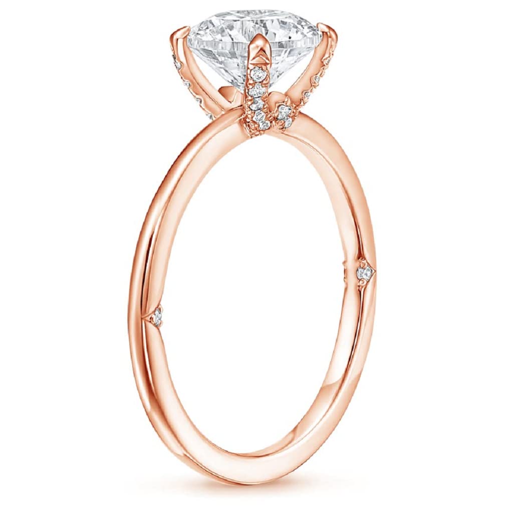 10K Solid Rose Gold Handmade Engagement Ring with 1 CT Round Cut Moissanite Diamond Solitaire - Elegant Wedding & Bridal Ring Set for Women - Perfect for Proposals, Anniversaries & Special Occasions
