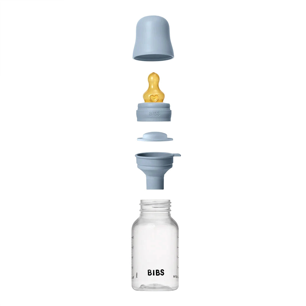 Plastic Baby Bottle with Latex Bibs Set - 150ml, Baby Blue - Perfect for Feeding, Travel & Daycare Use