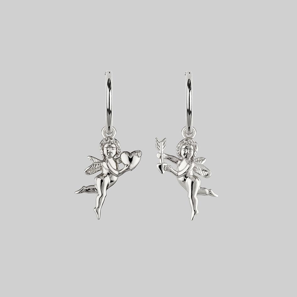 Cupid & Psyche Silver Lovers Hoop Earrings for Women - Romantic Gift for Valentine's Day, Anniversary, or Date Night
