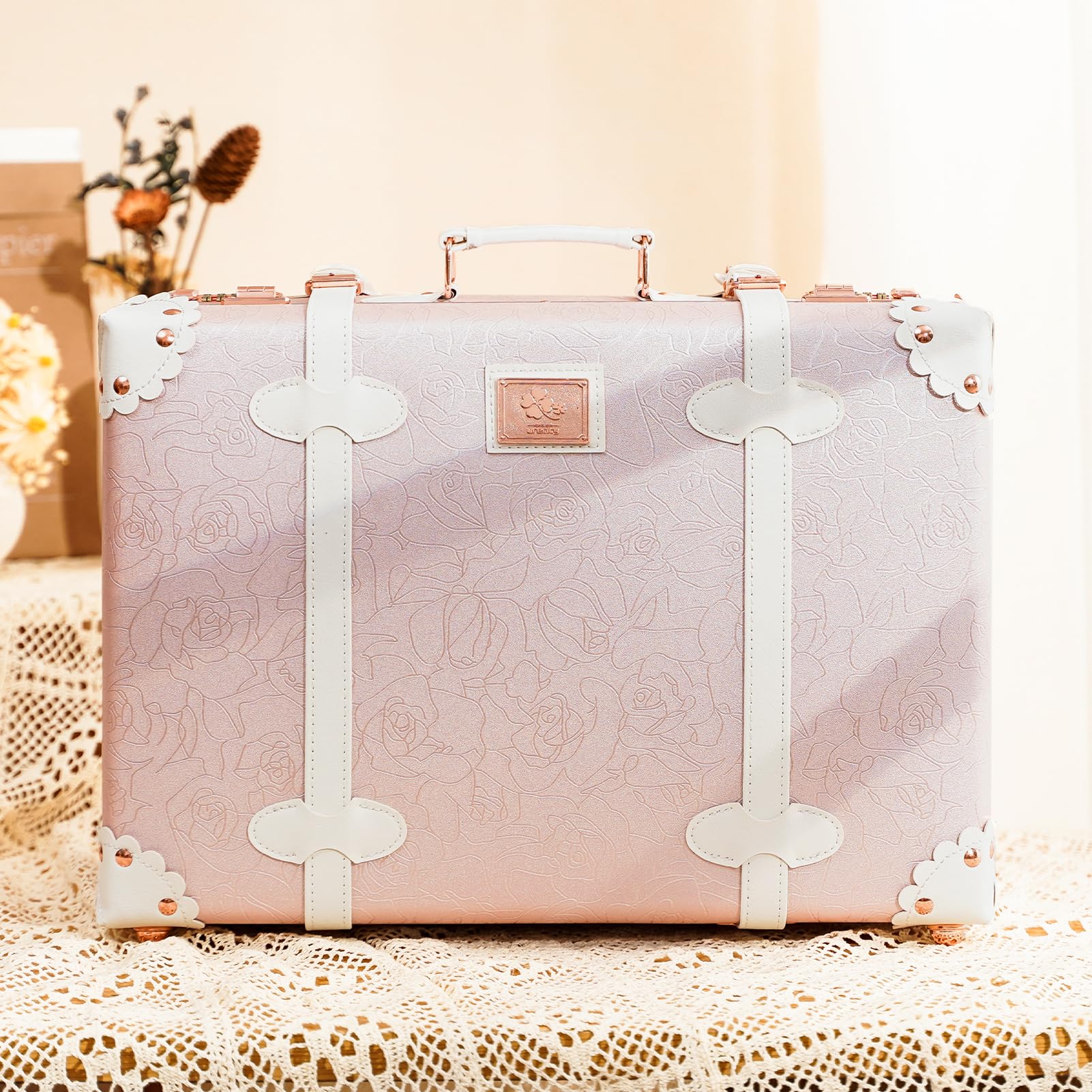 Urecity Vintage Mini Leather Trunk Suitcase - Cute Carry-on Overnight Bag with Adjustable Shoulder Strap | Perfect for Weekend Getaways, Business Trips & Airplane Travel